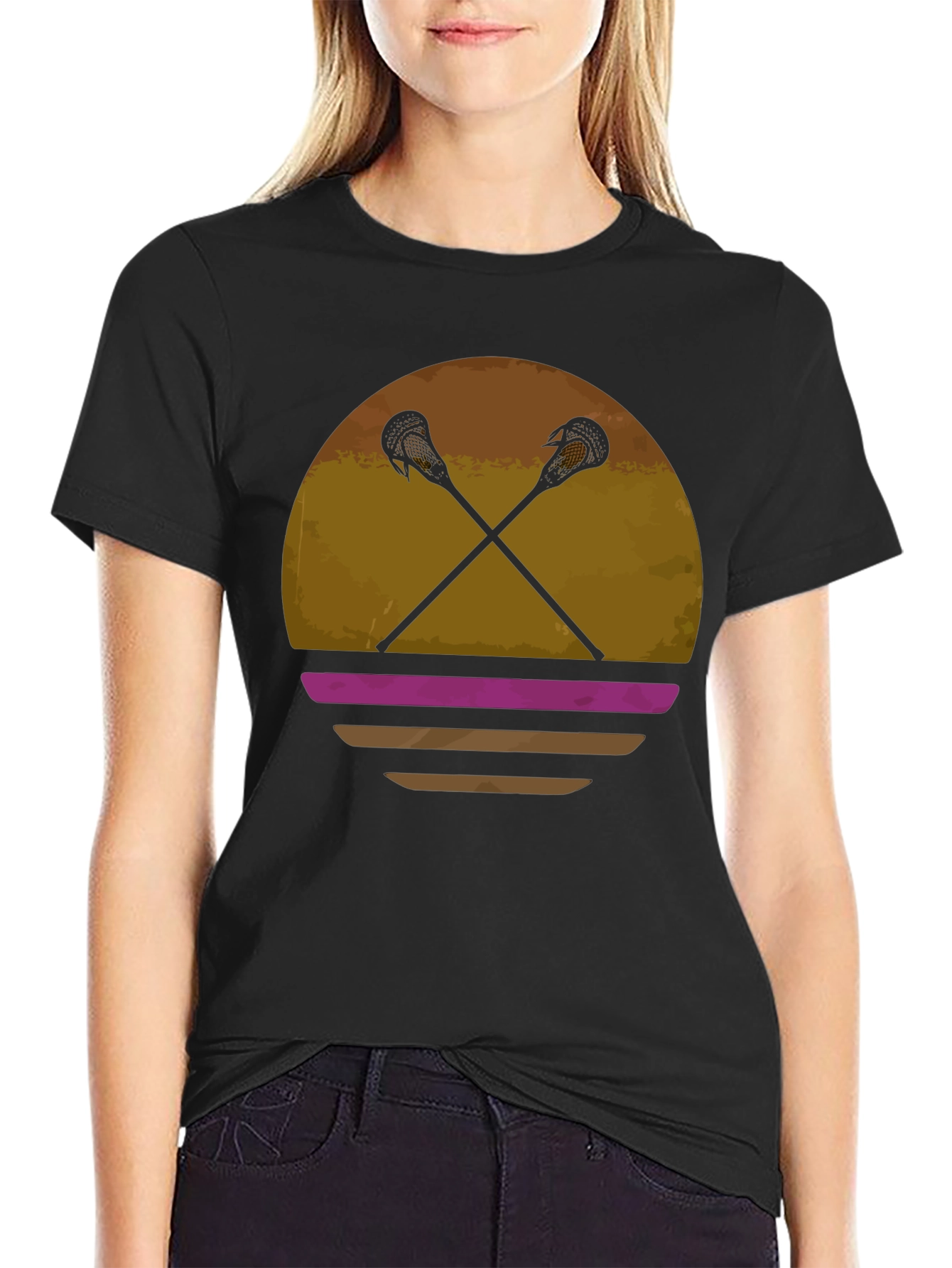Lacrosse Sticks Sunset Graphic T-Shirt