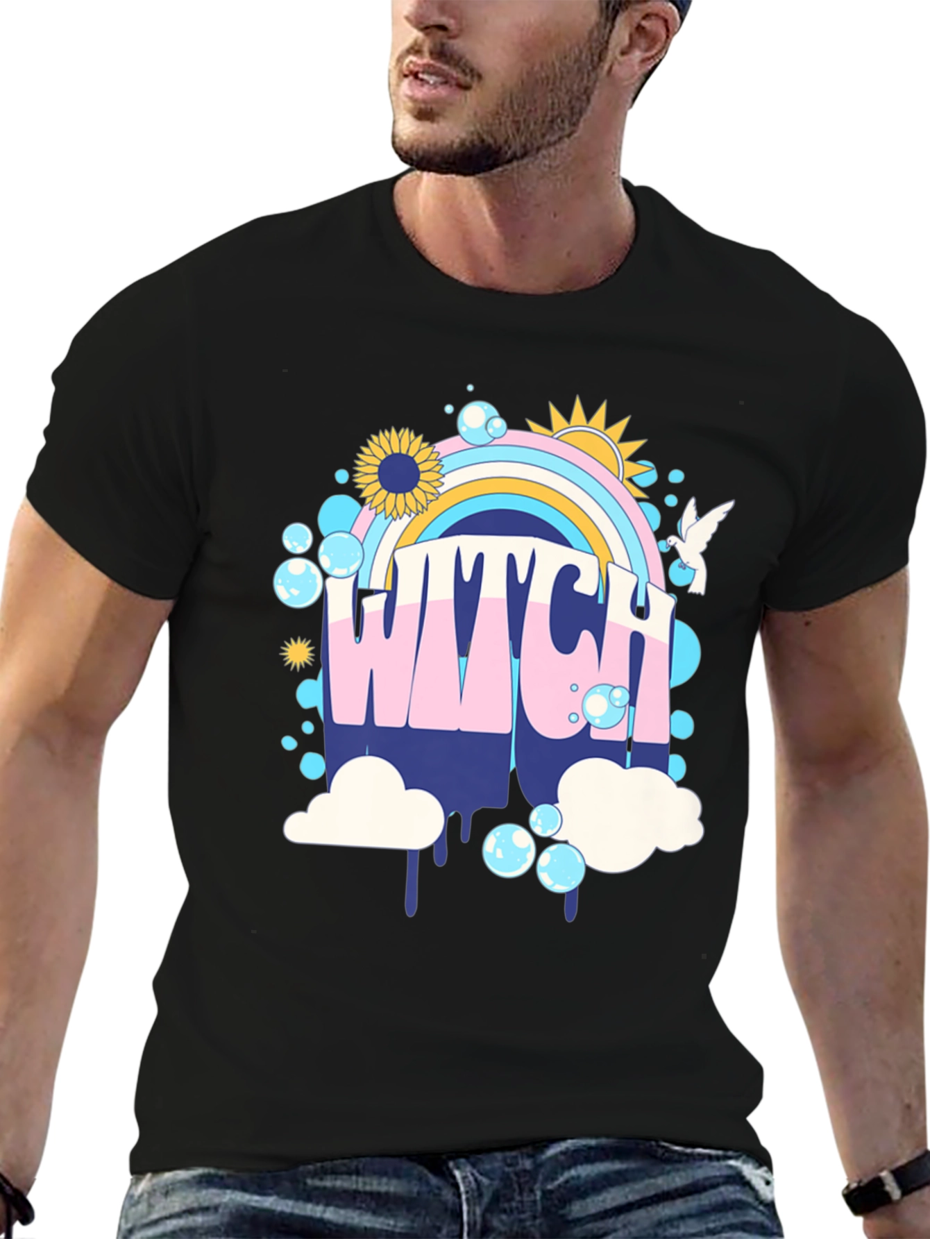 Retro Witch T-Shirt - Rainbow Graphic Tee