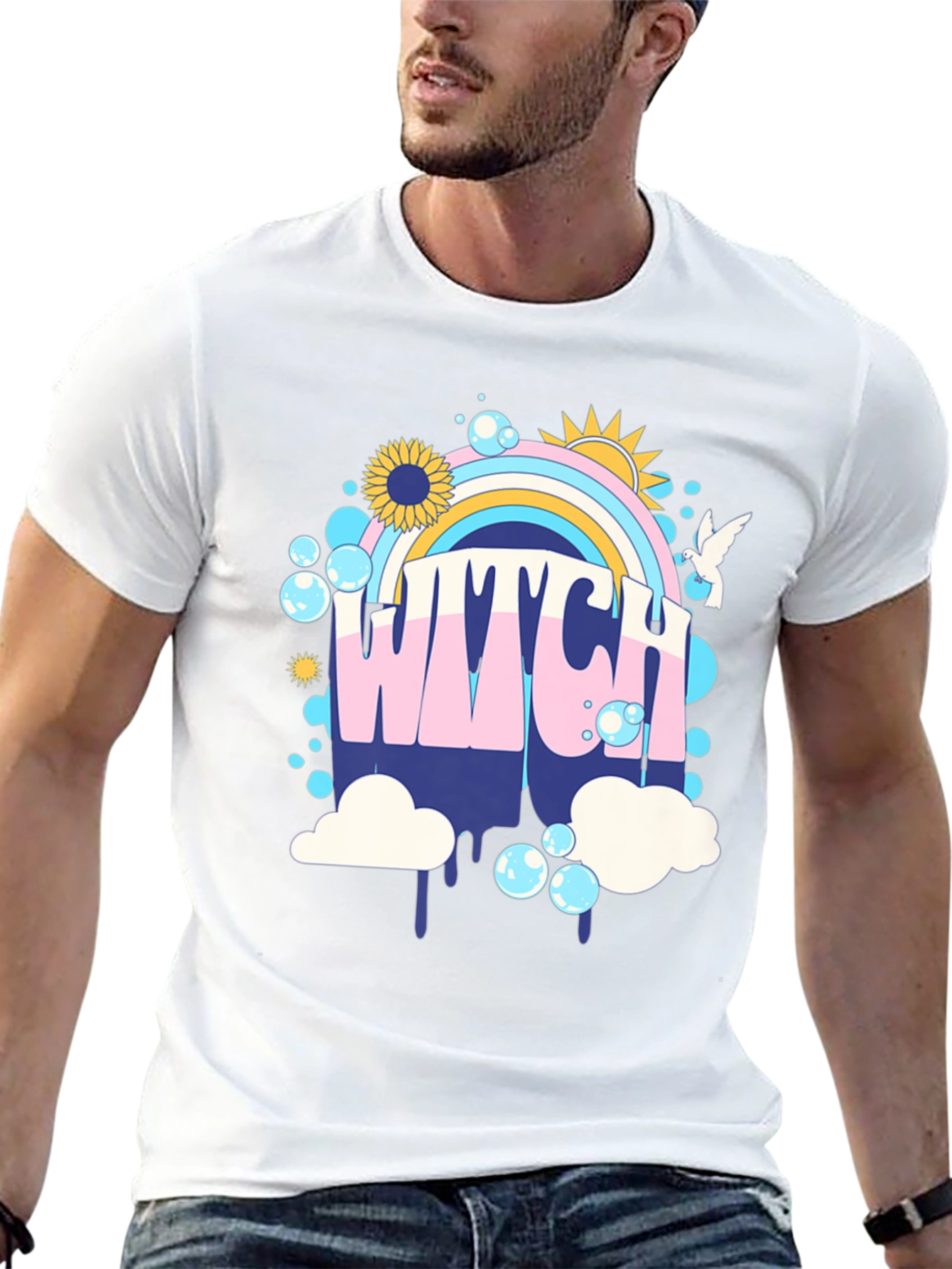 Retro Witch T-Shirt - Rainbow Graphic Tee