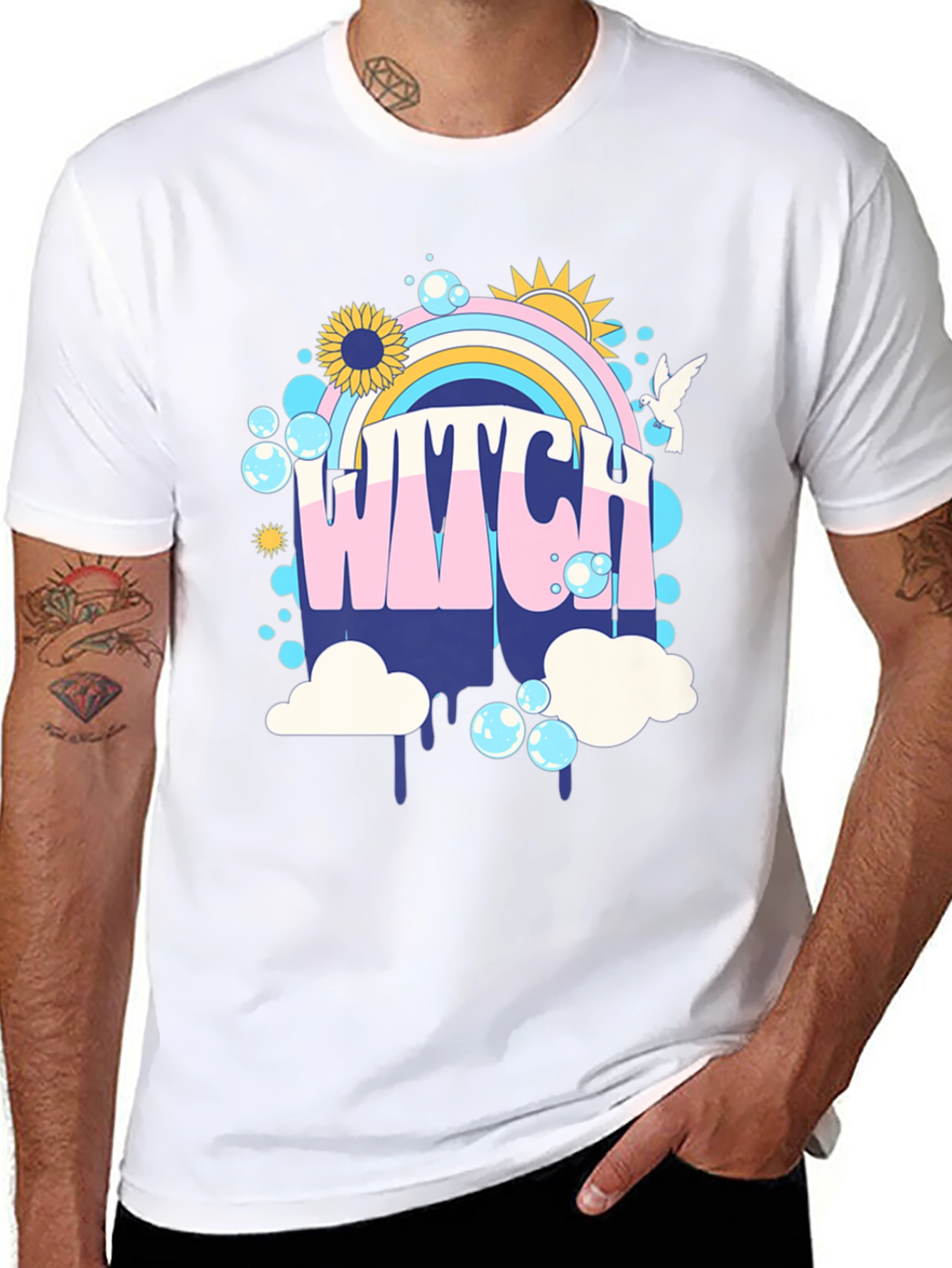 Retro Witch T-Shirt - Rainbow Graphic Tee