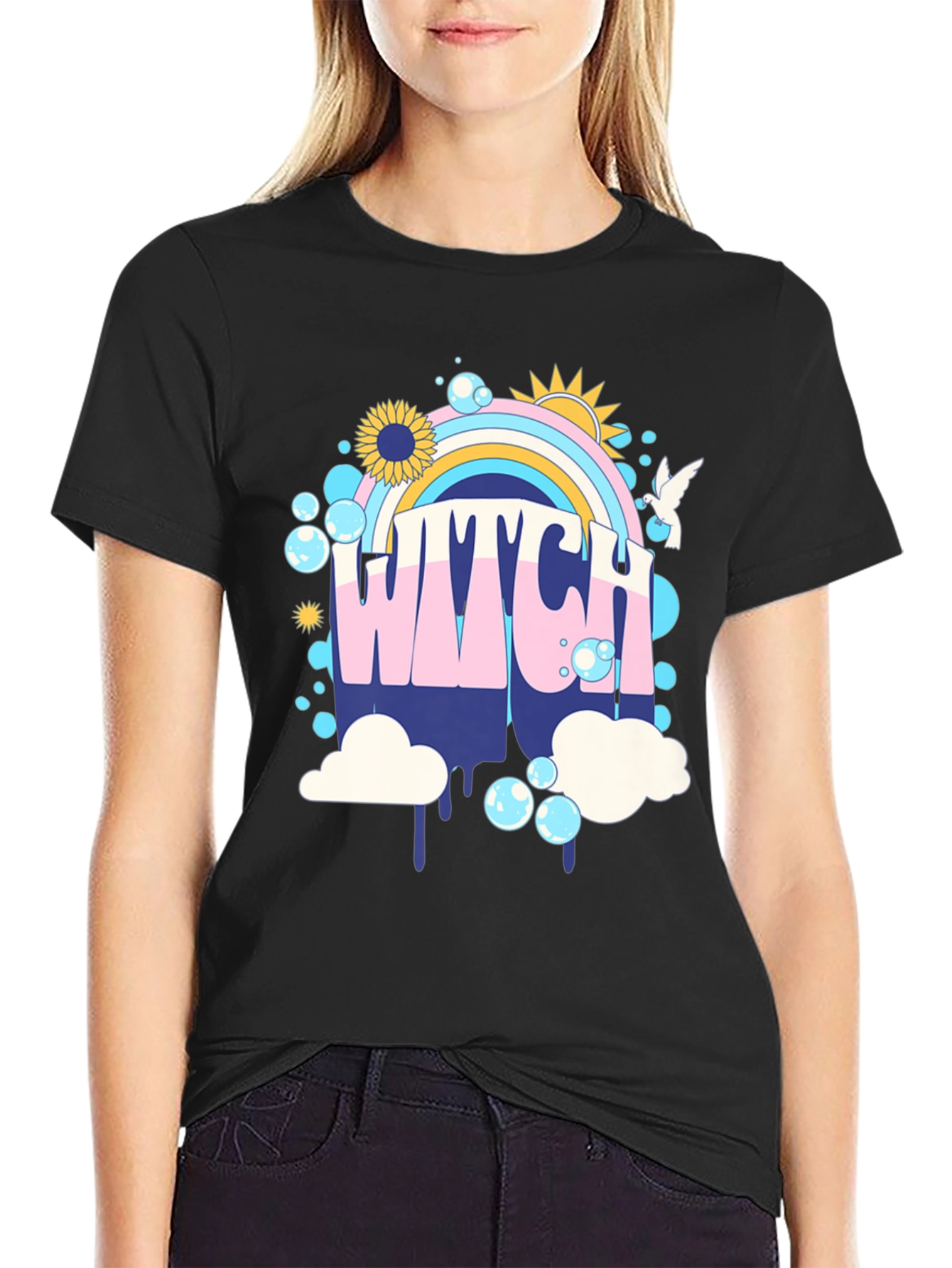 Retro Witch T-Shirt - Rainbow Graphic Tee