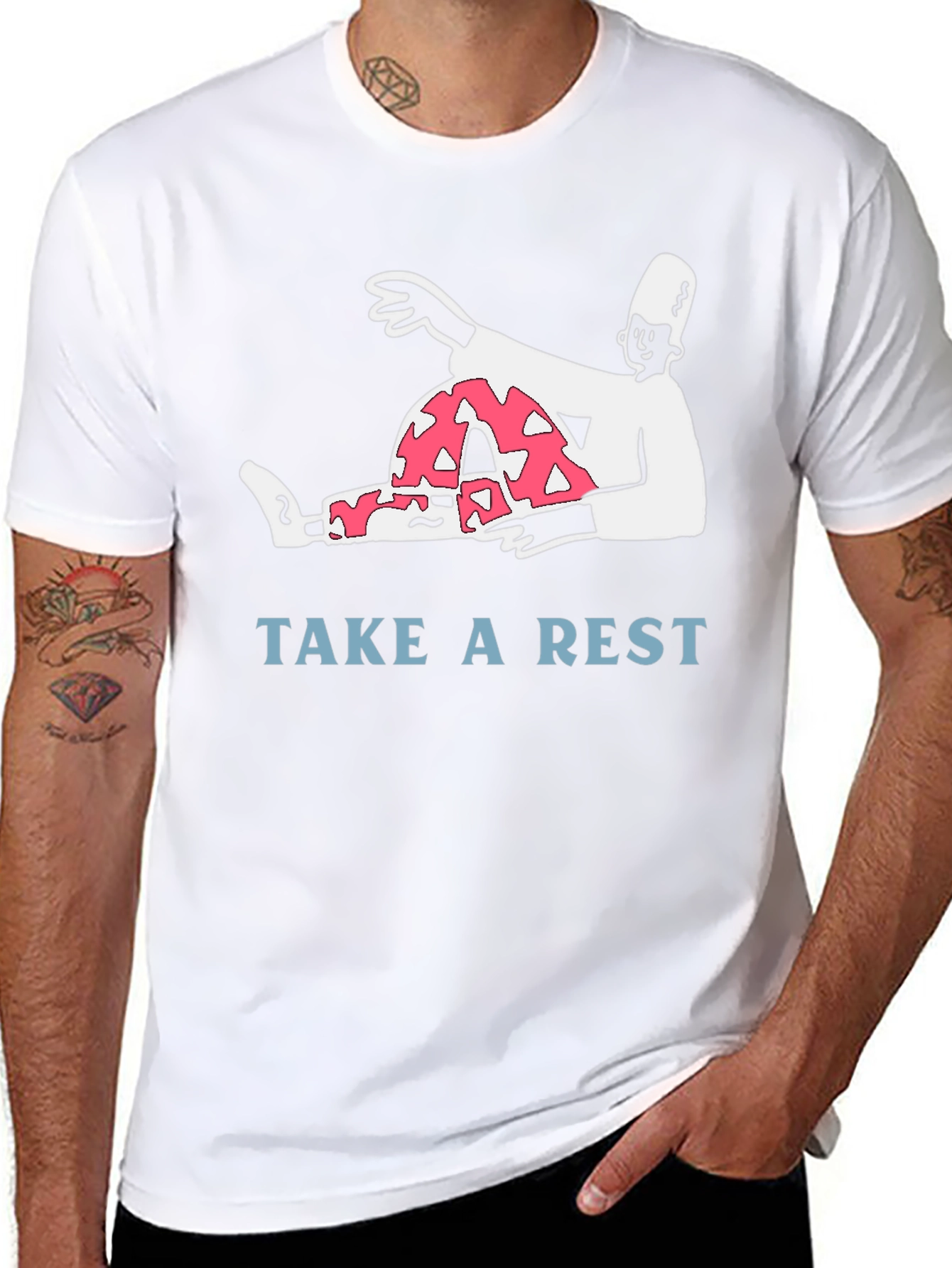 Relaxed Cartoon Graphic Tee - Take a Rest T-Shirt