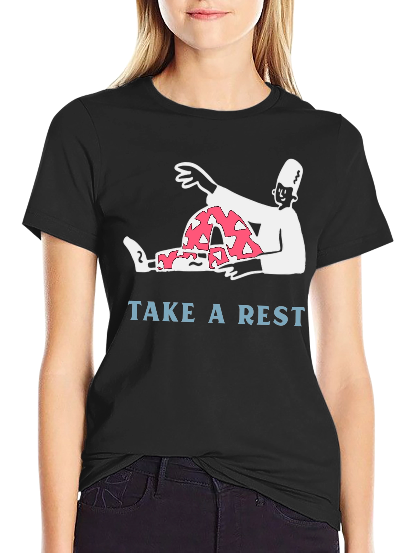 Relaxed Cartoon Graphic Tee - Take a Rest T-Shirt