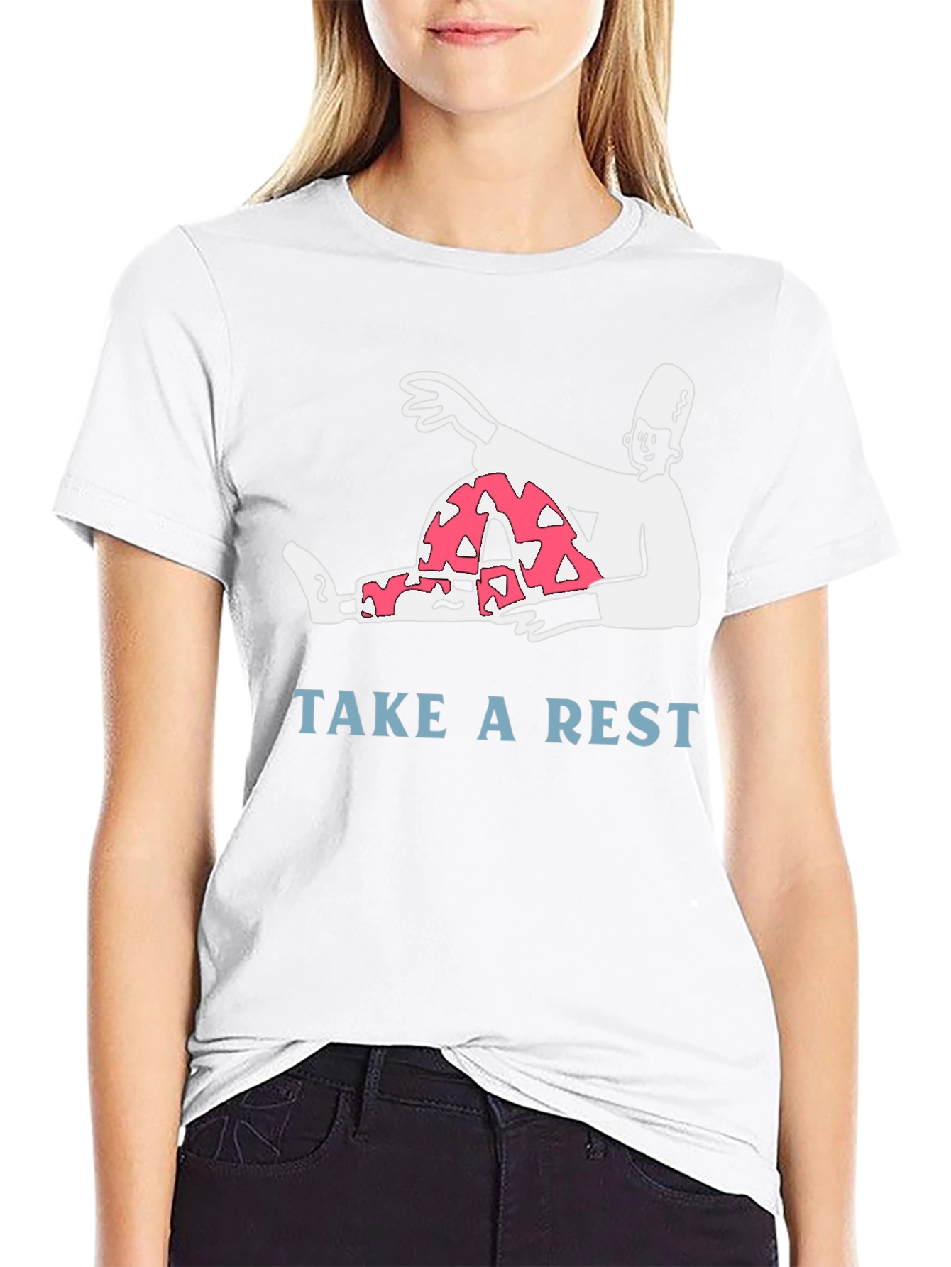 Relaxed Cartoon Graphic Tee - Take a Rest T-Shirt