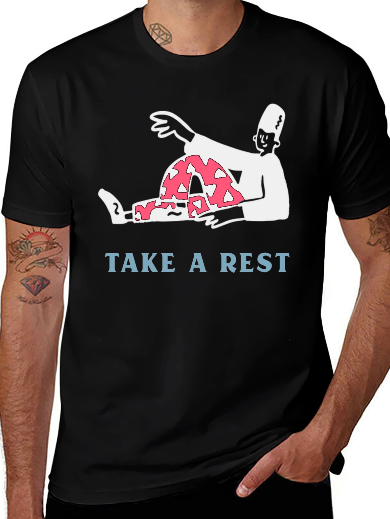 Relaxed Cartoon Graphic Tee - Take a Rest T-Shirt