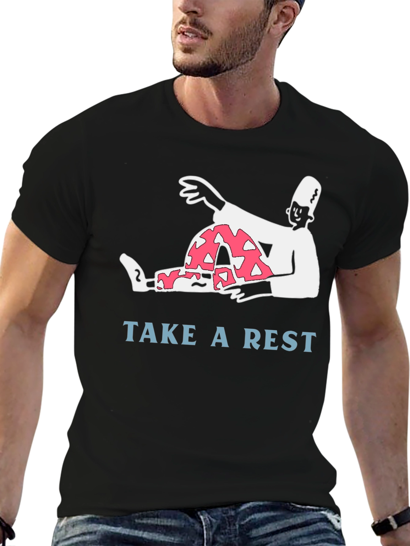 Relaxed Cartoon Graphic Tee - Take a Rest T-Shirt
