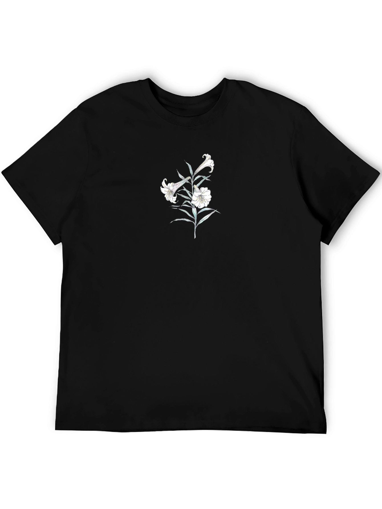 Black Tee with Floral Lily Design