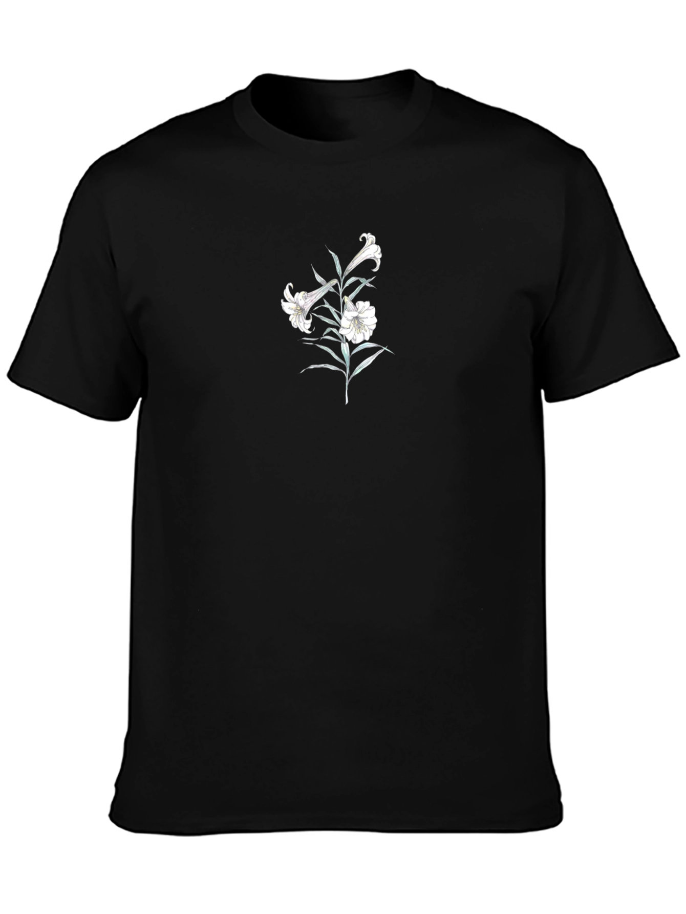 Black Tee with Floral Lily Design