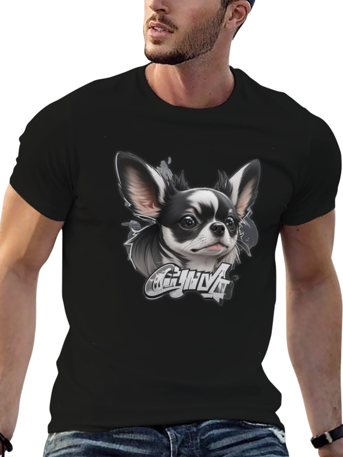 Chihuahua Dog Graphic T-Shirt - Black