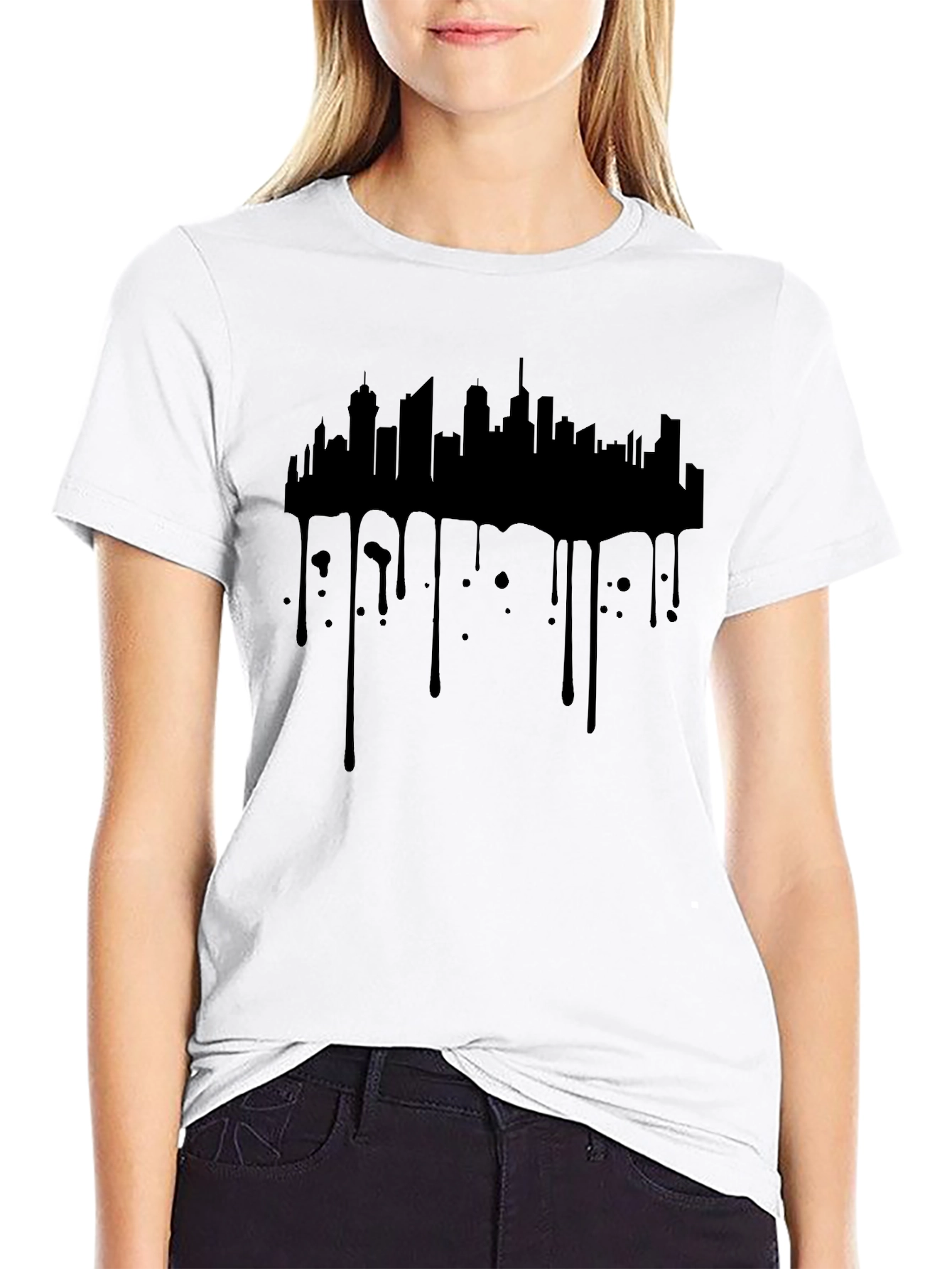 Dripping Skyline Graphic T-Shirt - Black