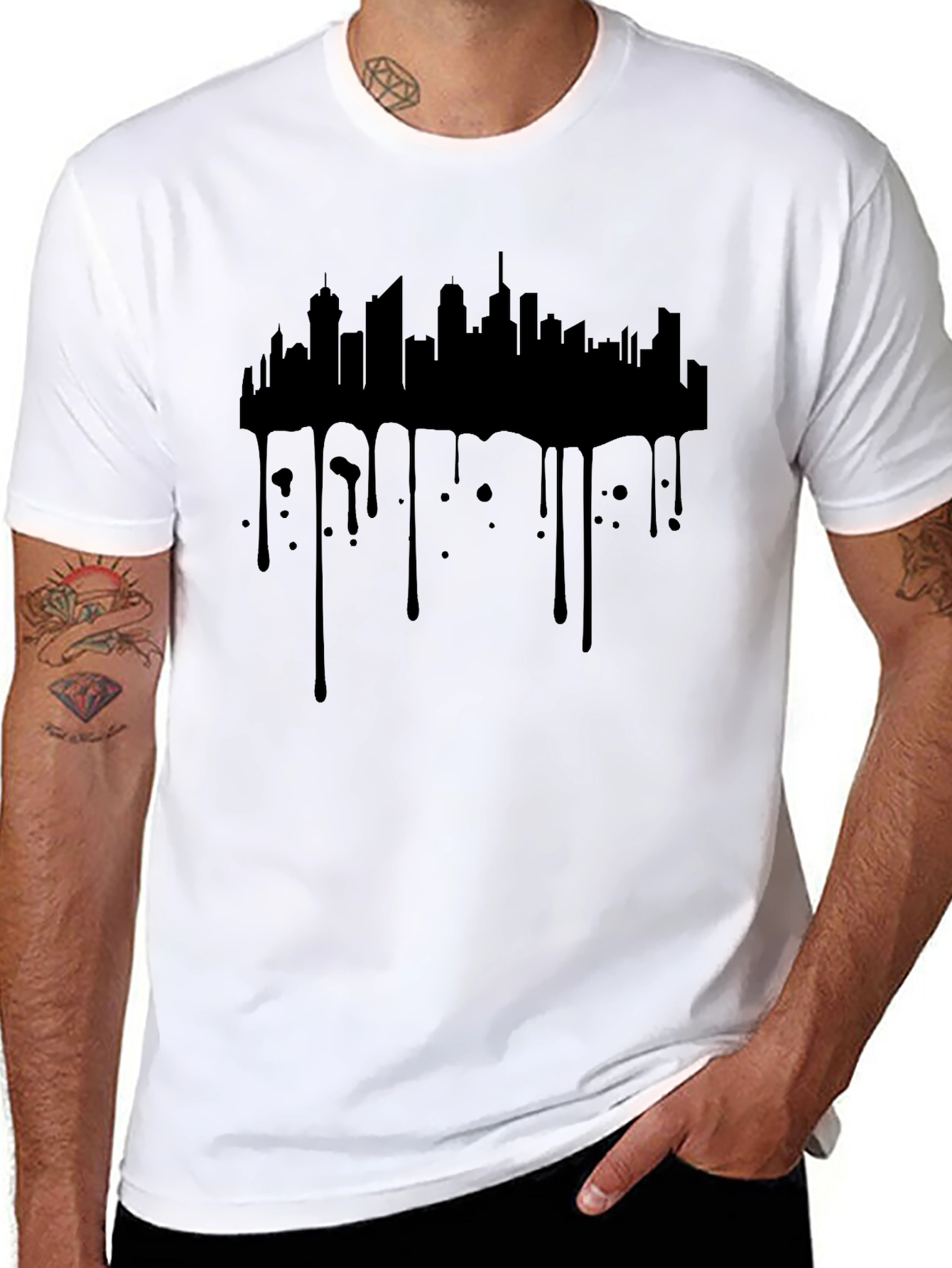 Dripping Skyline Graphic T-Shirt - Black