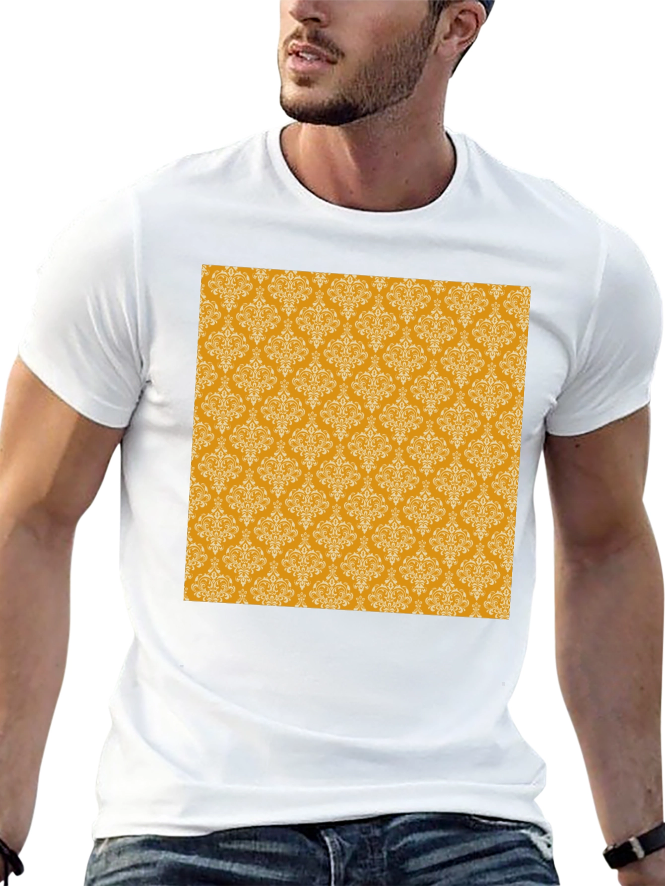 Stylish Black Tee with Gold Pattern