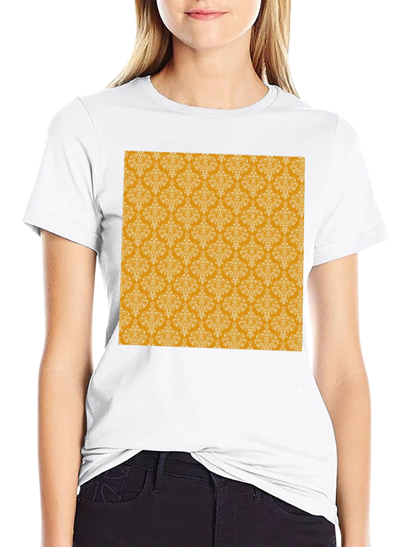 Stylish Black Tee with Gold Pattern