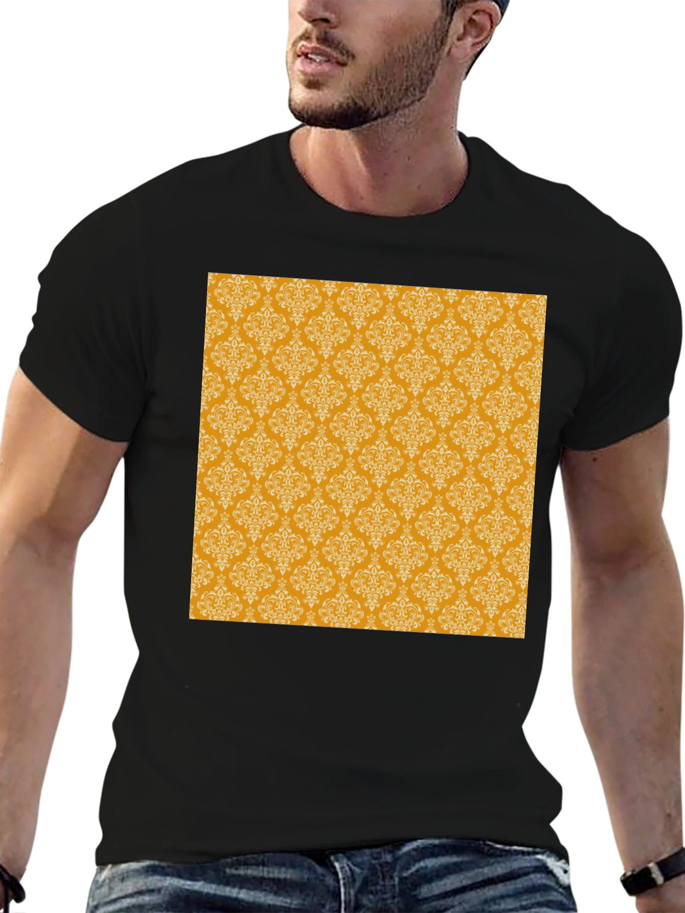 Stylish Black Tee with Gold Pattern