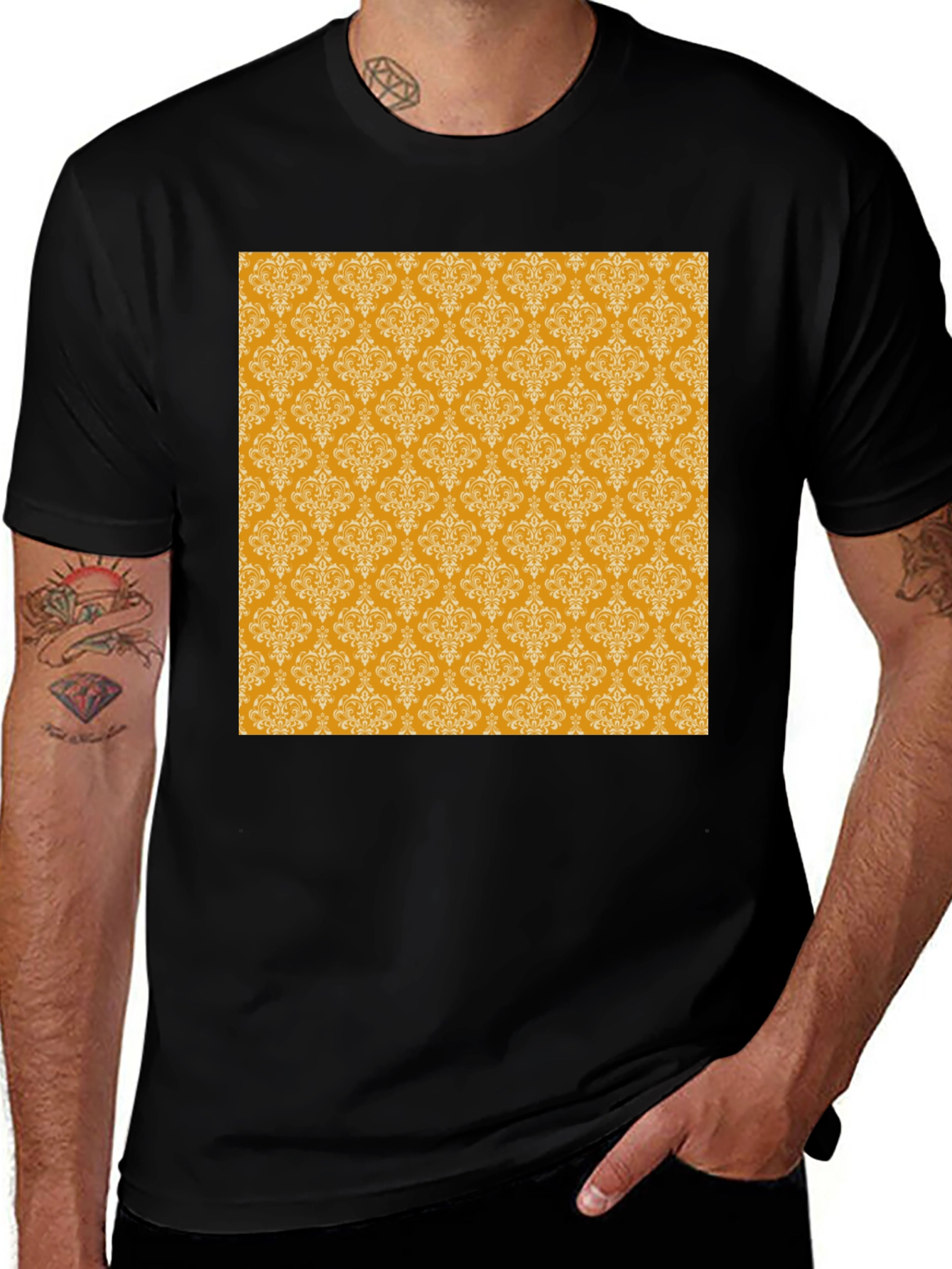 Stylish Black Tee with Gold Pattern