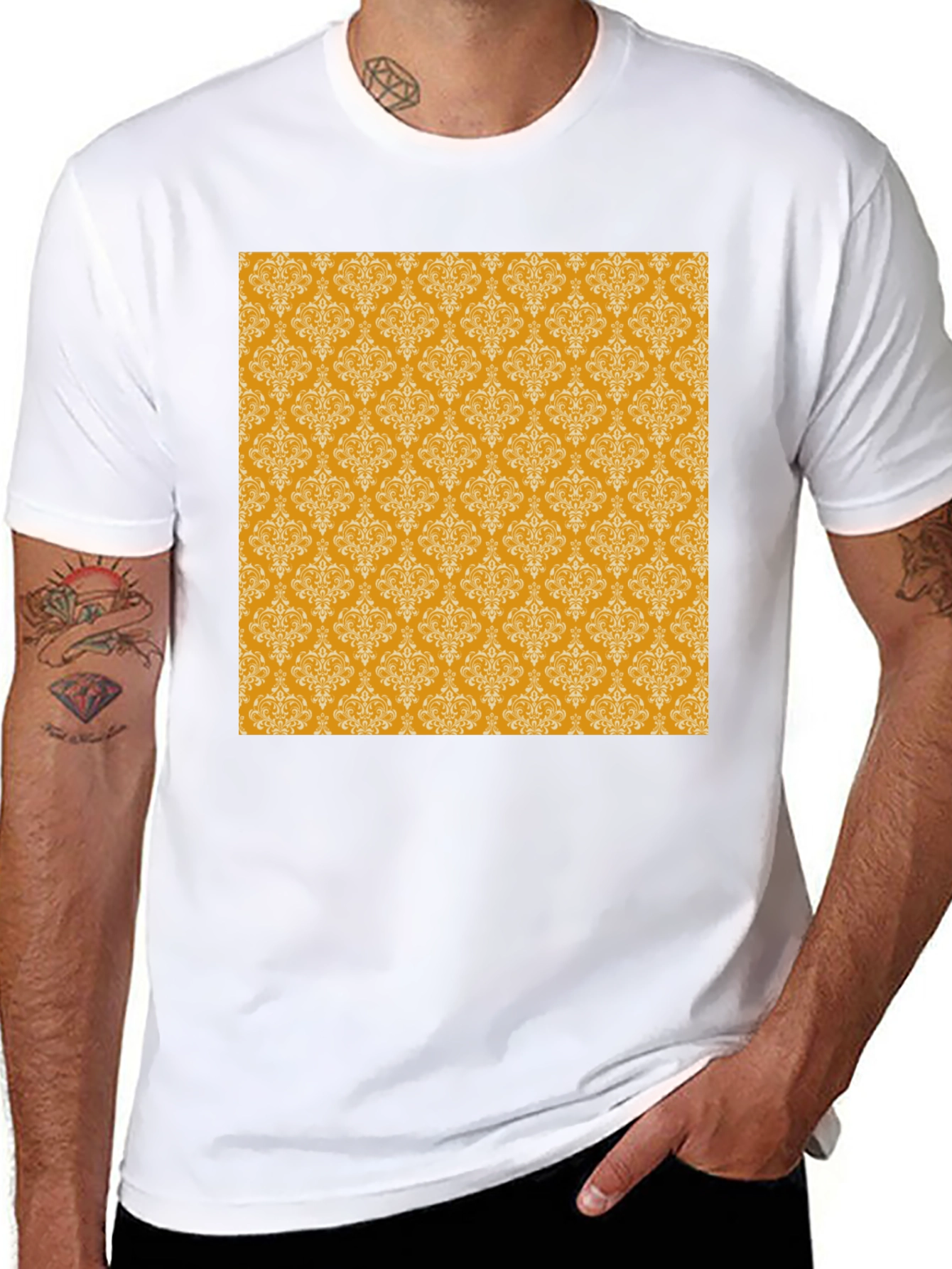 Stylish Black Tee with Gold Pattern