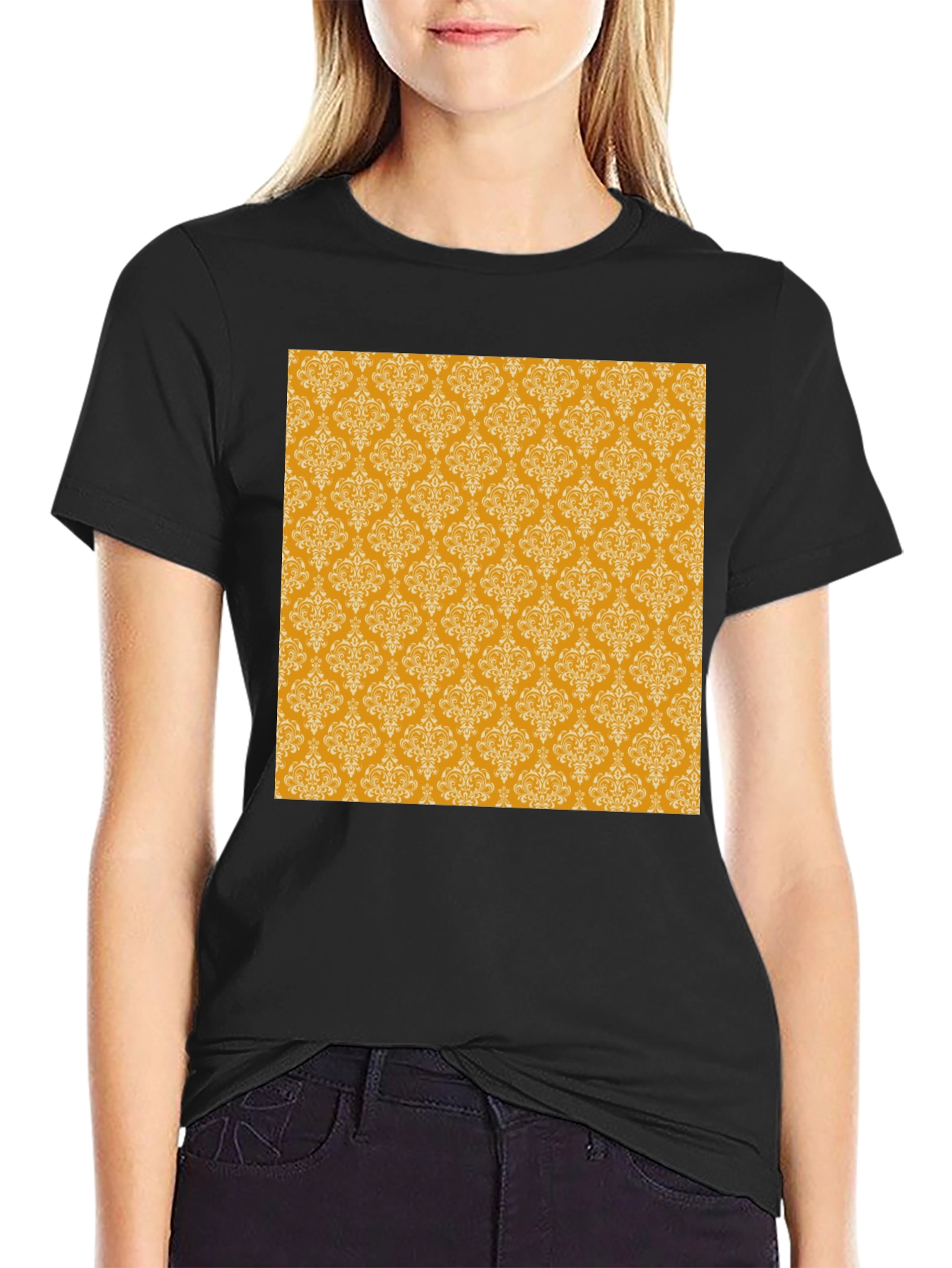 Stylish Black Tee with Gold Pattern