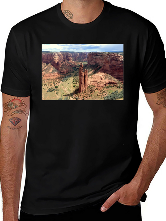 Canyon Landscape Graphic Tee - Black Cotton T-Shirt