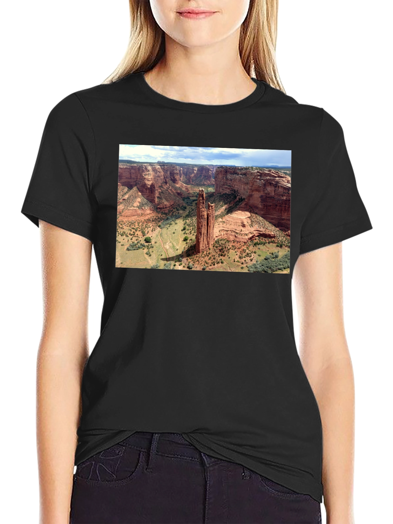 Canyon Landscape Graphic Tee - Black Cotton T-Shirt