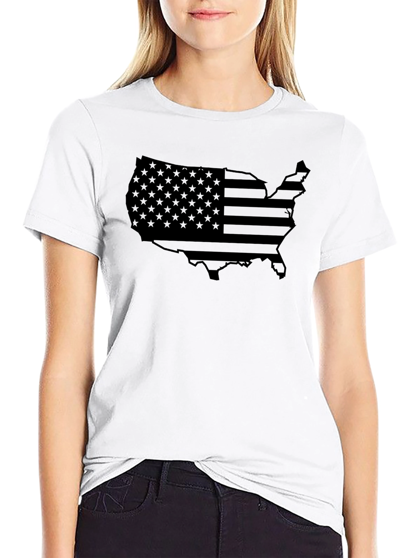 American Flag Map T-Shirt - Patriotic Black Tee