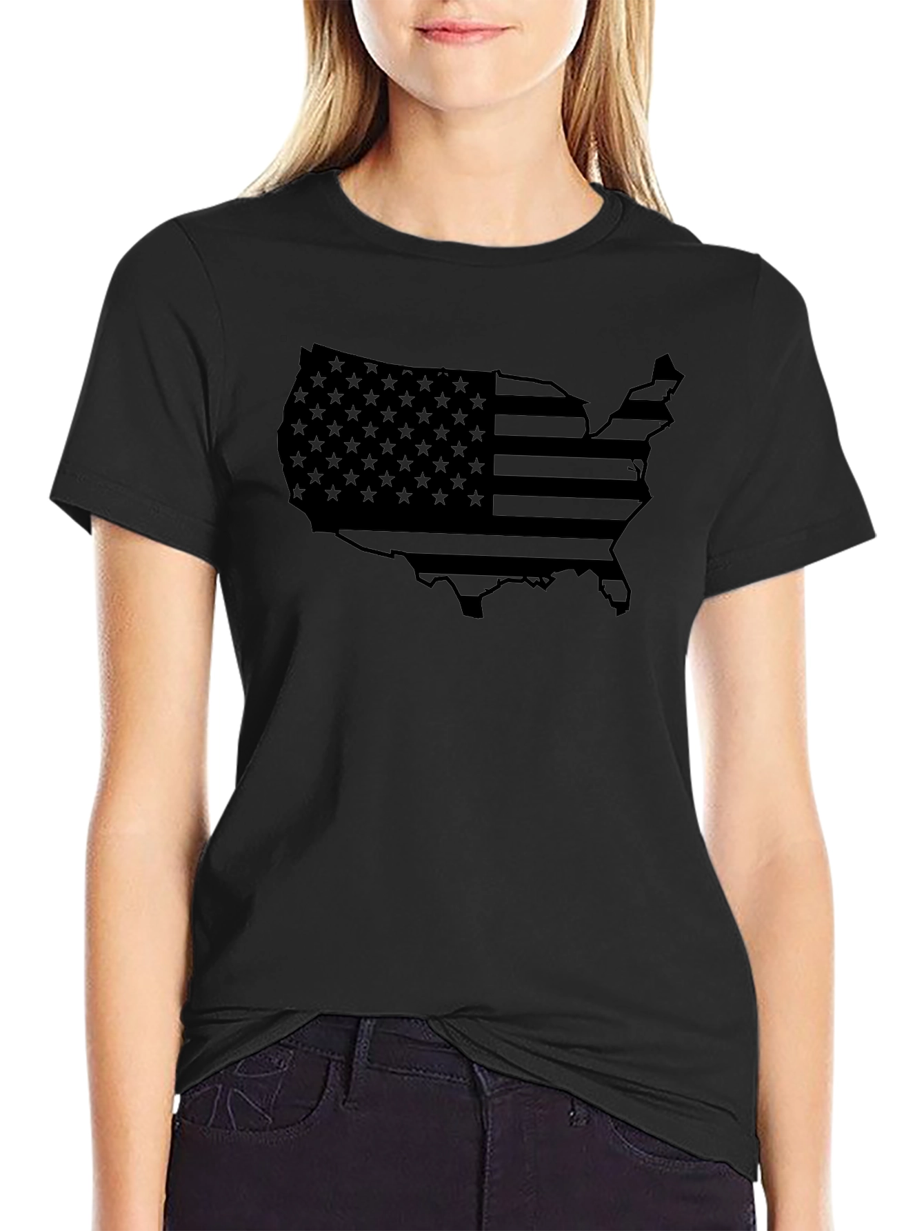 American Flag Map T-Shirt - Patriotic Black Tee