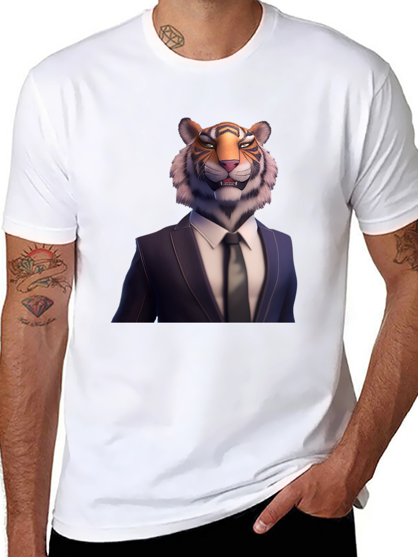 Tiger Head Suit T-Shirt | Unique Graphic Tee