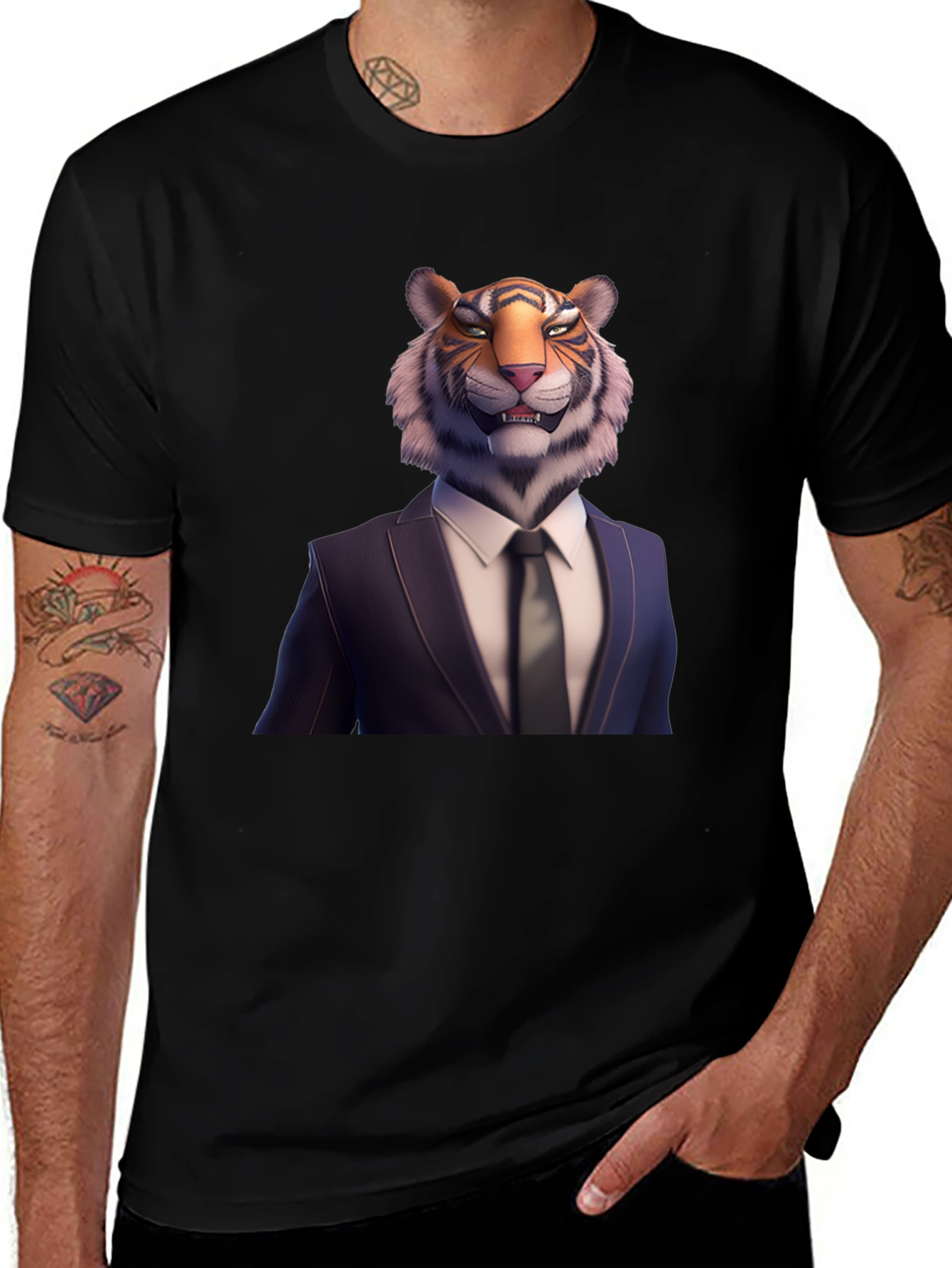 Tiger Head Suit T-Shirt | Unique Graphic Tee
