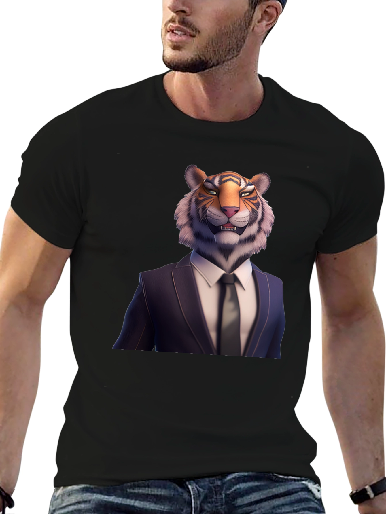Tiger Head Suit T-Shirt | Unique Graphic Tee