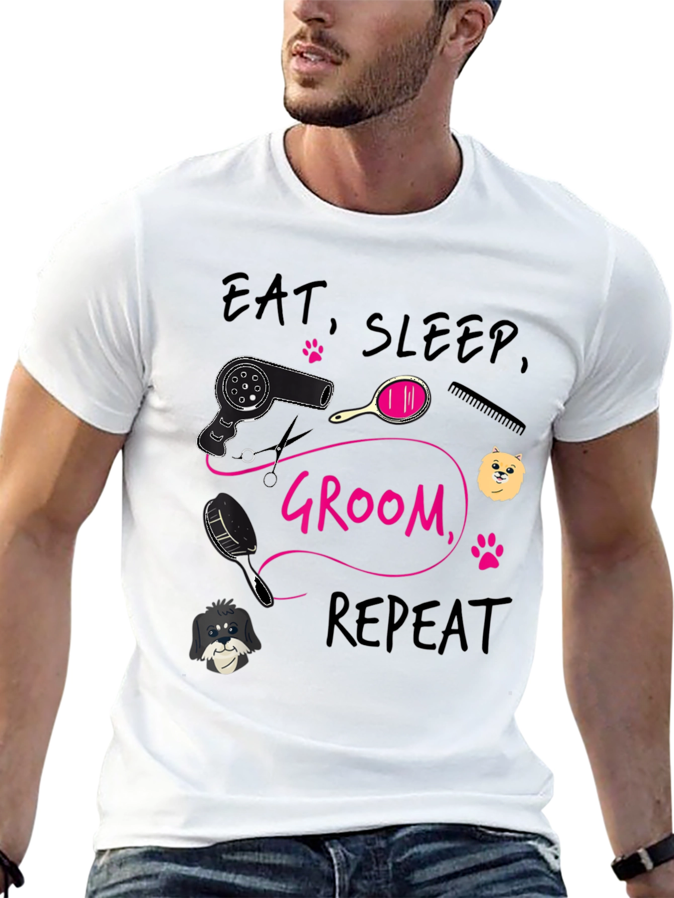 Eat Sleep Groom Repeat T-Shirt Dog Groomer Tee