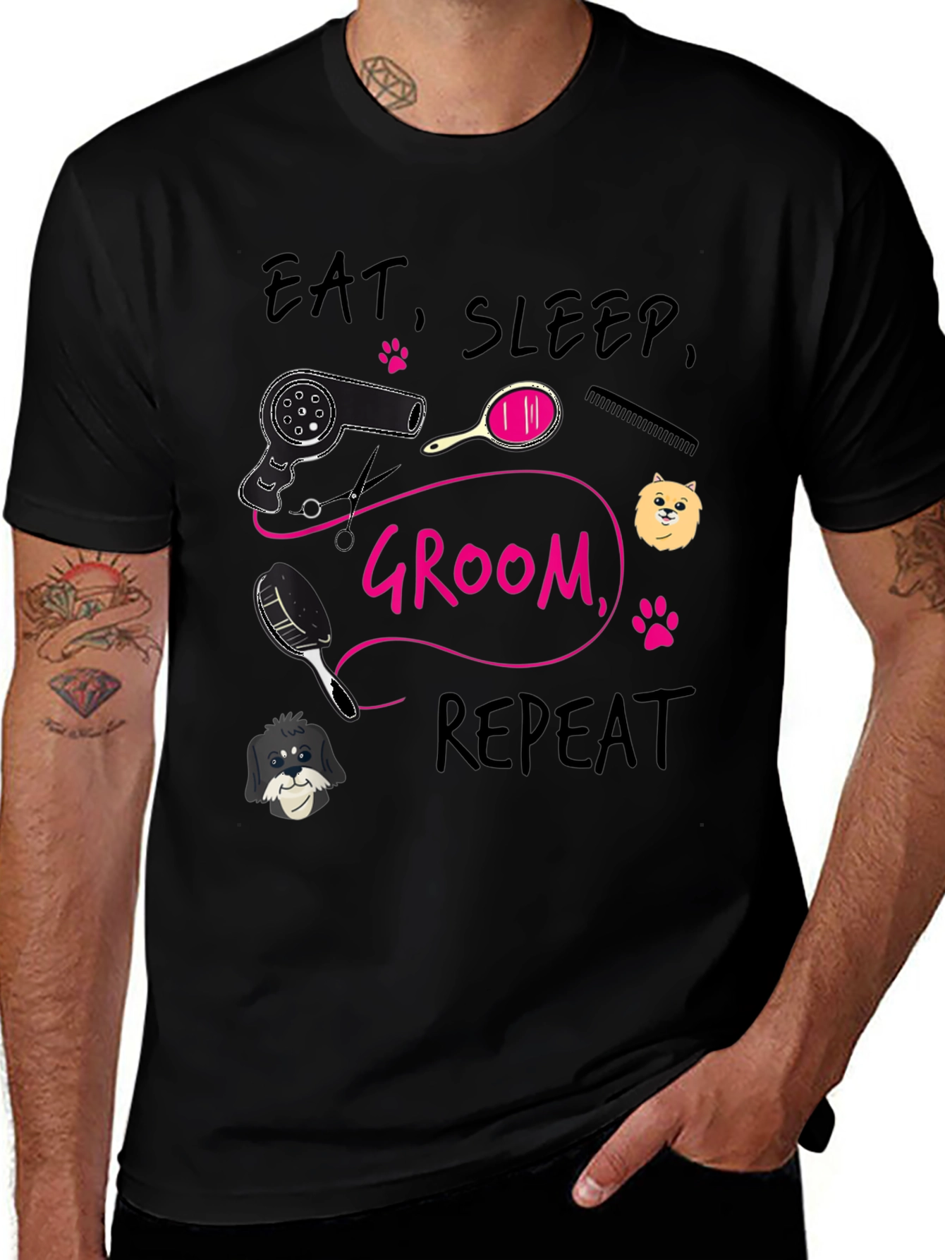 Eat Sleep Groom Repeat T-Shirt Dog Groomer Tee