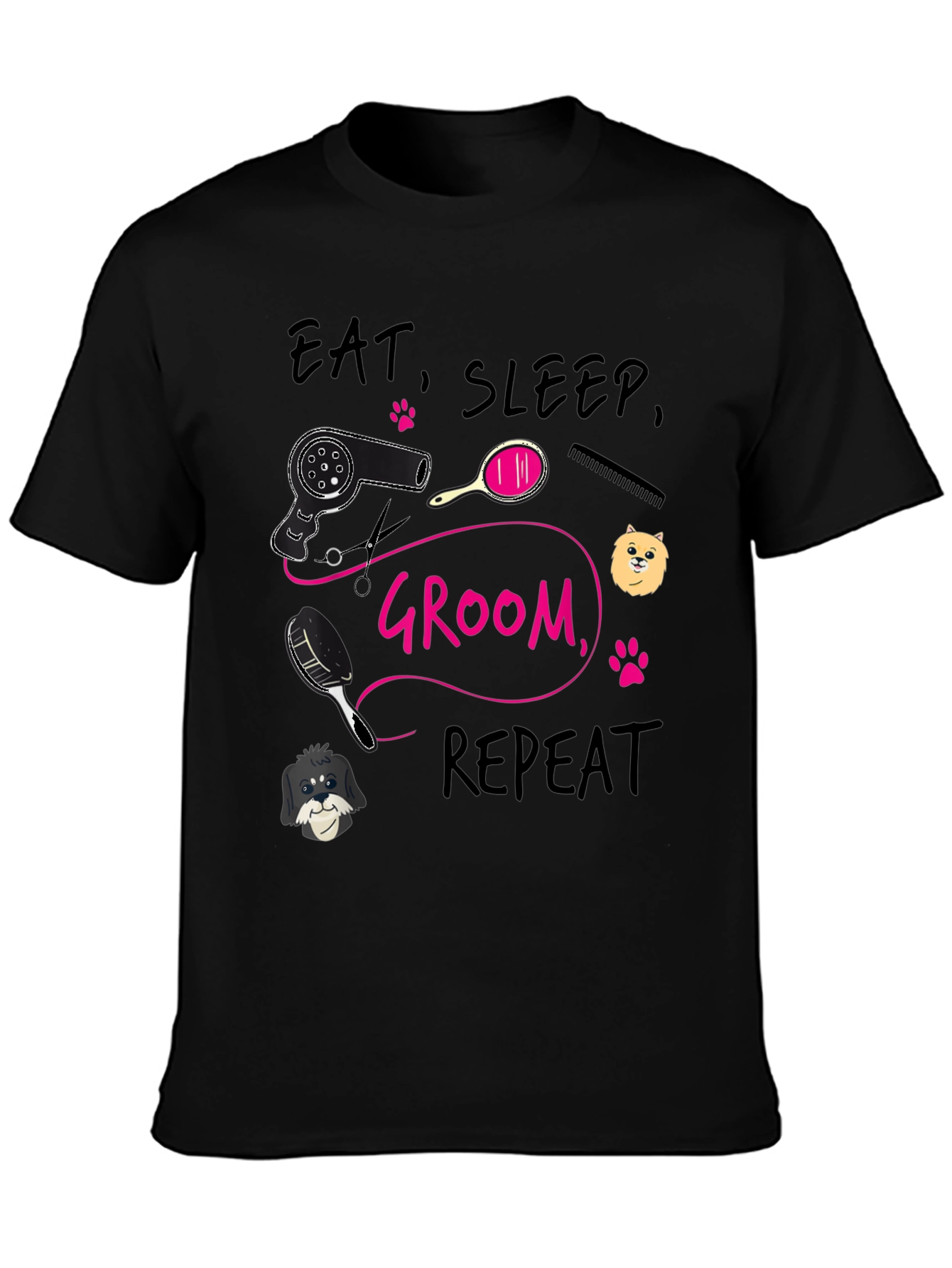 Eat Sleep Groom Repeat T-Shirt Dog Groomer Tee