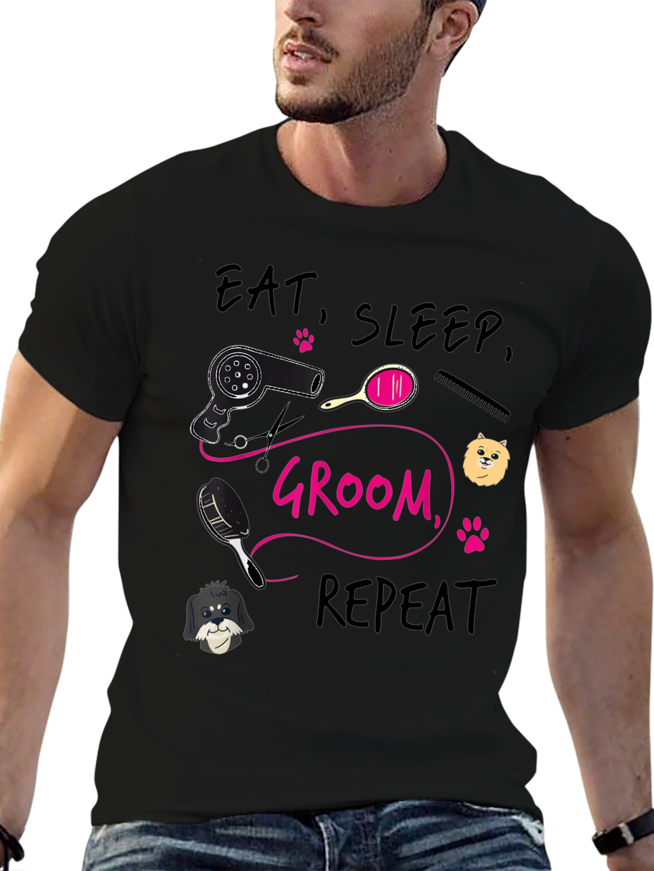 Eat Sleep Groom Repeat T-Shirt Dog Groomer Tee