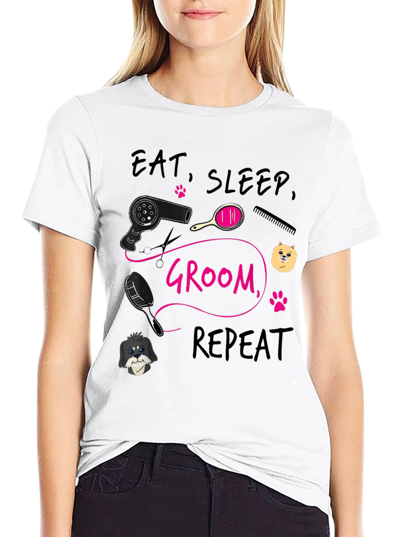Eat Sleep Groom Repeat T-Shirt Dog Groomer Tee