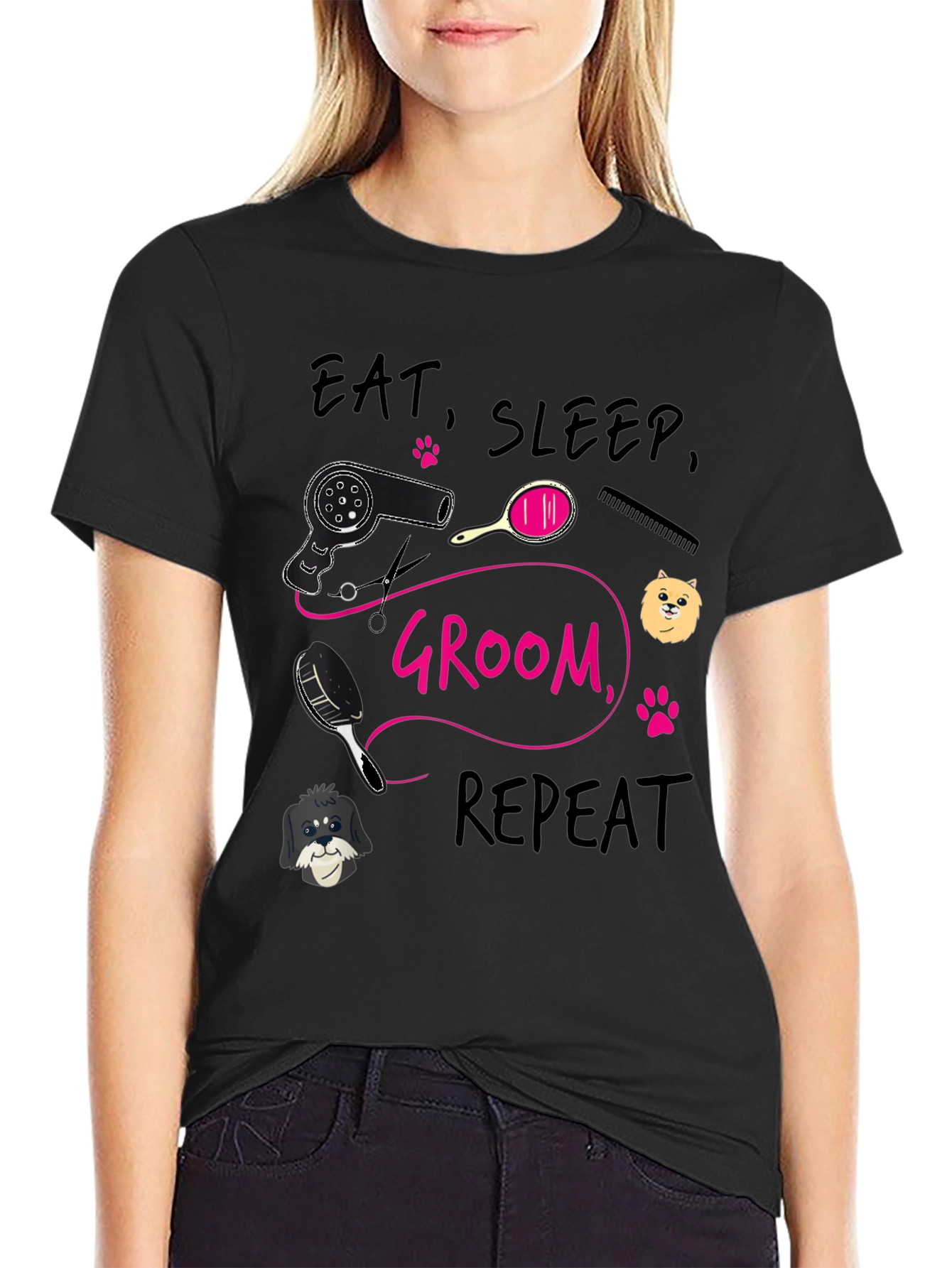 Eat Sleep Groom Repeat T-Shirt Dog Groomer Tee