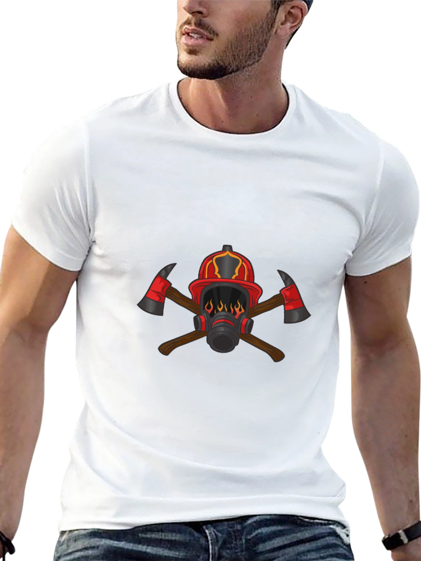 Firefighter Graphic Tee - Axes & Helmet Design