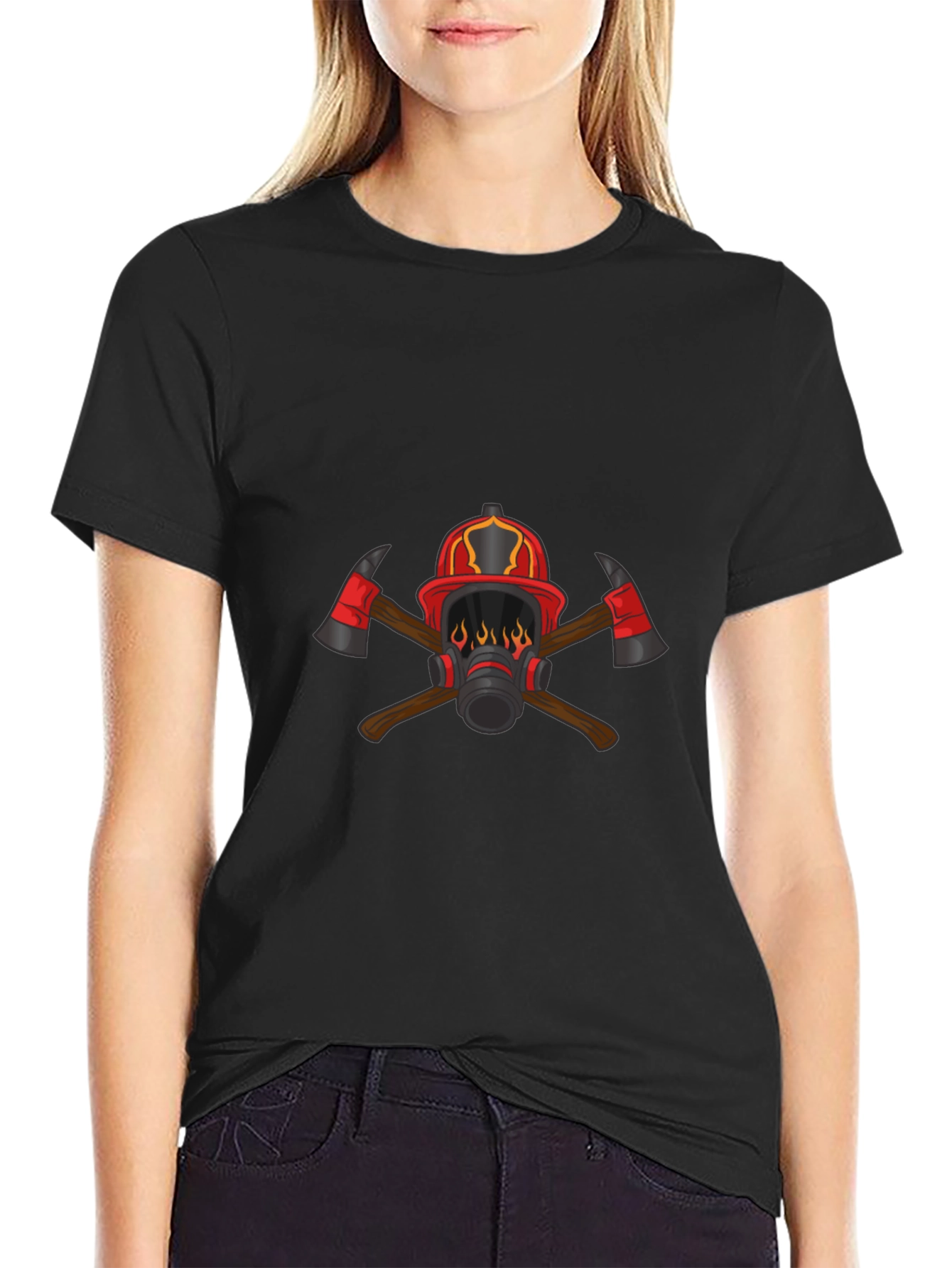 Firefighter Graphic Tee - Axes & Helmet Design