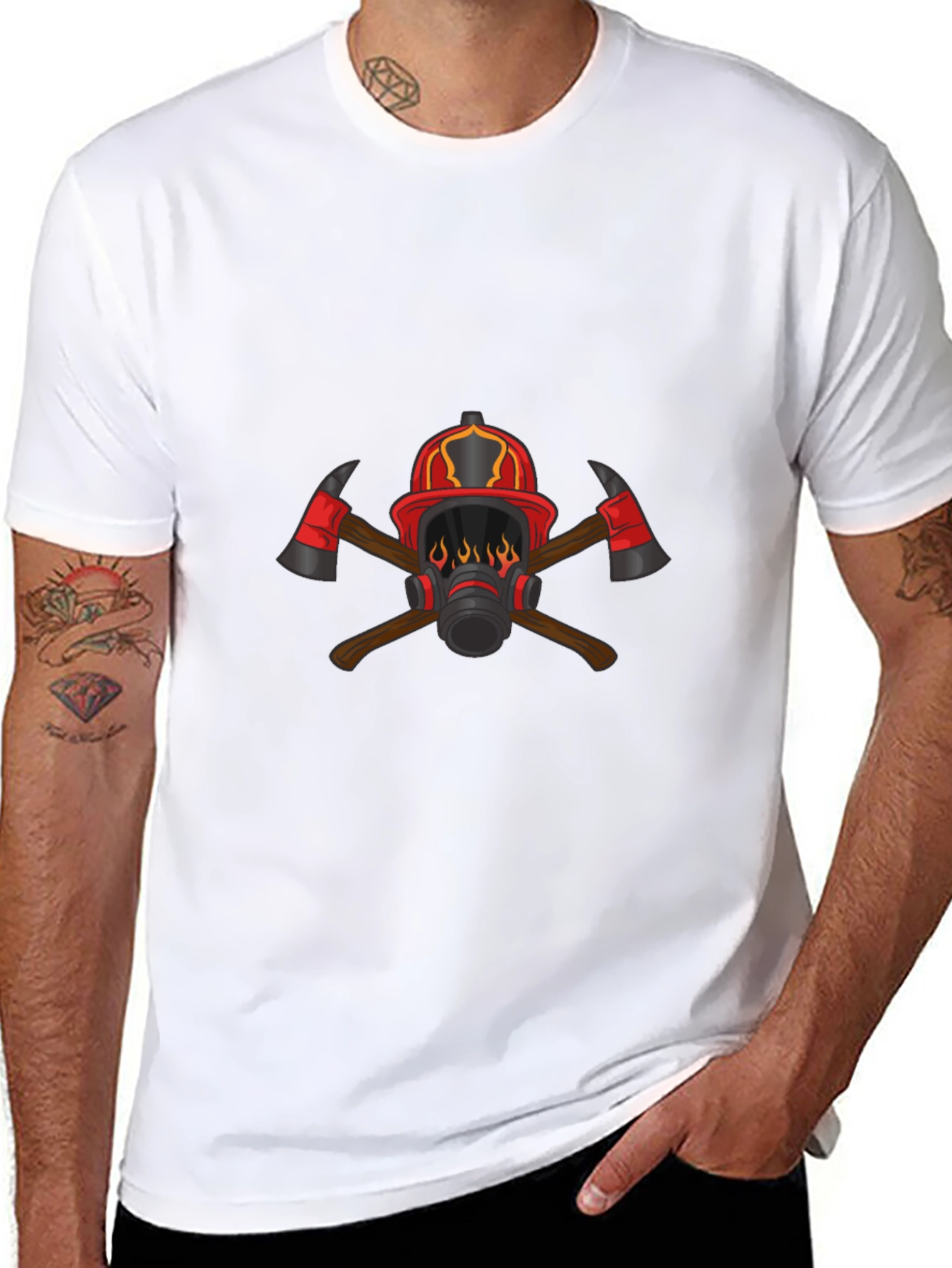 Firefighter Graphic Tee - Axes & Helmet Design