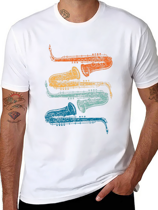 Retro Saxophone Stacked T-Shirt - Cool Musician Tee