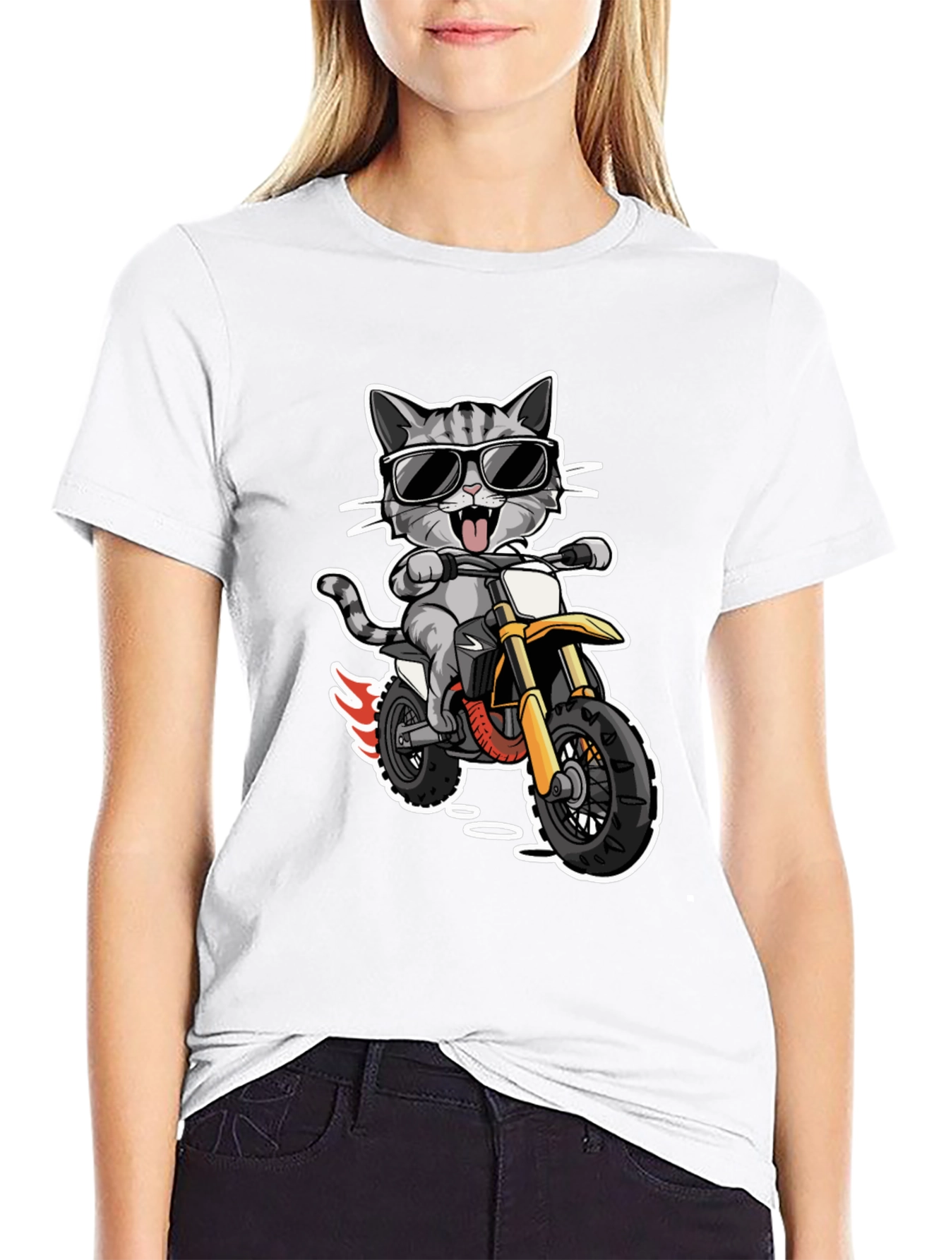 Cool Cat Rider T-Shirt - Motorcycle Kitten Tee