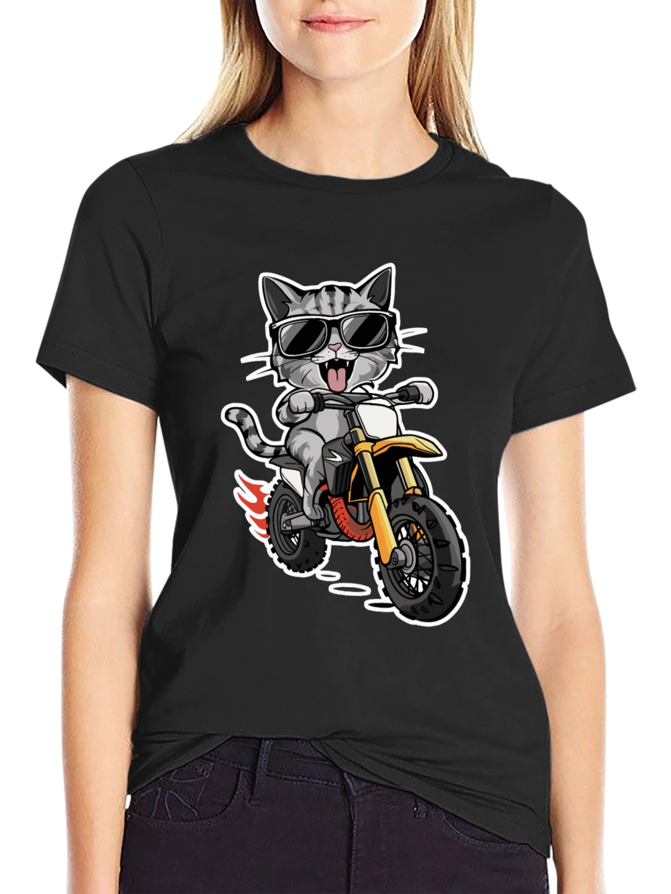 Cool Cat Rider T-Shirt - Motorcycle Kitten Tee
