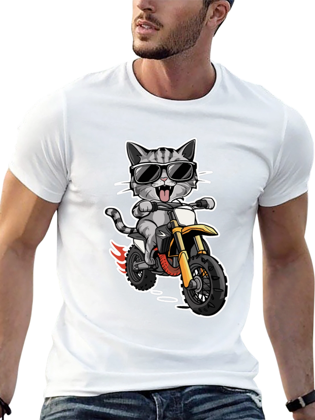 Cool Cat Rider T-Shirt - Motorcycle Kitten Tee