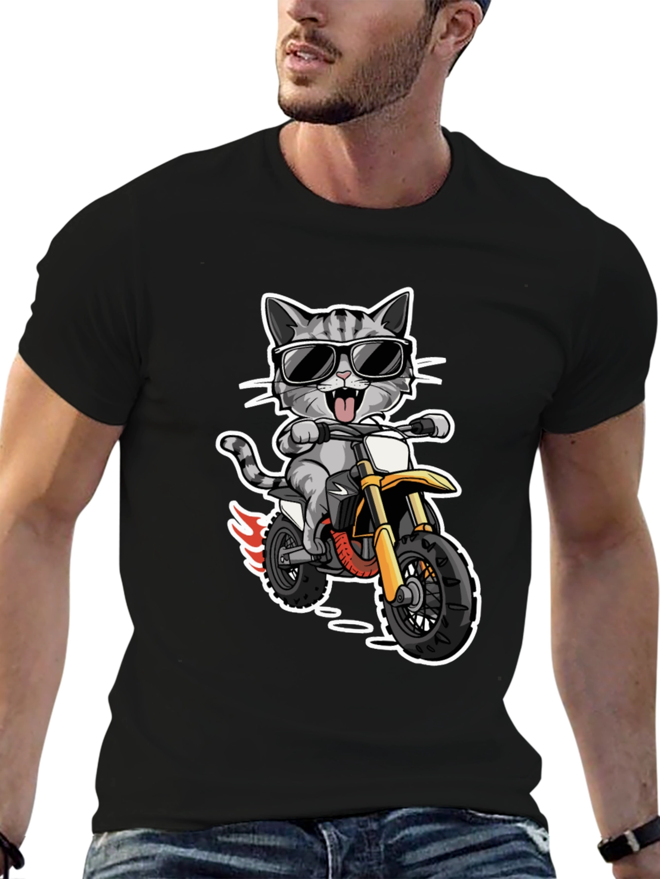 Cool Cat Rider T-Shirt - Motorcycle Kitten Tee