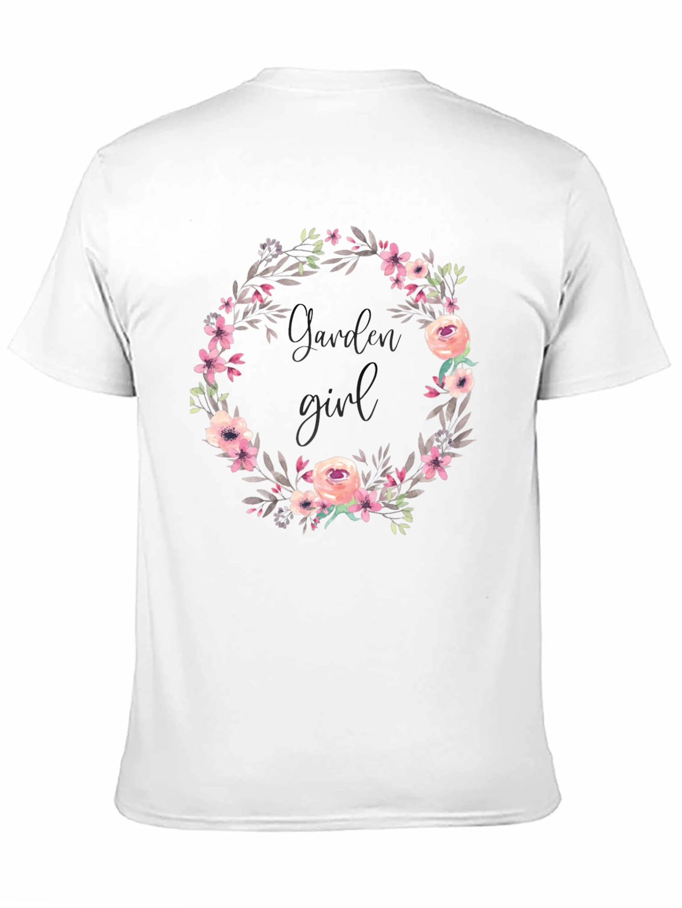 Garden Girl Floral Wreath Black T-Shirt