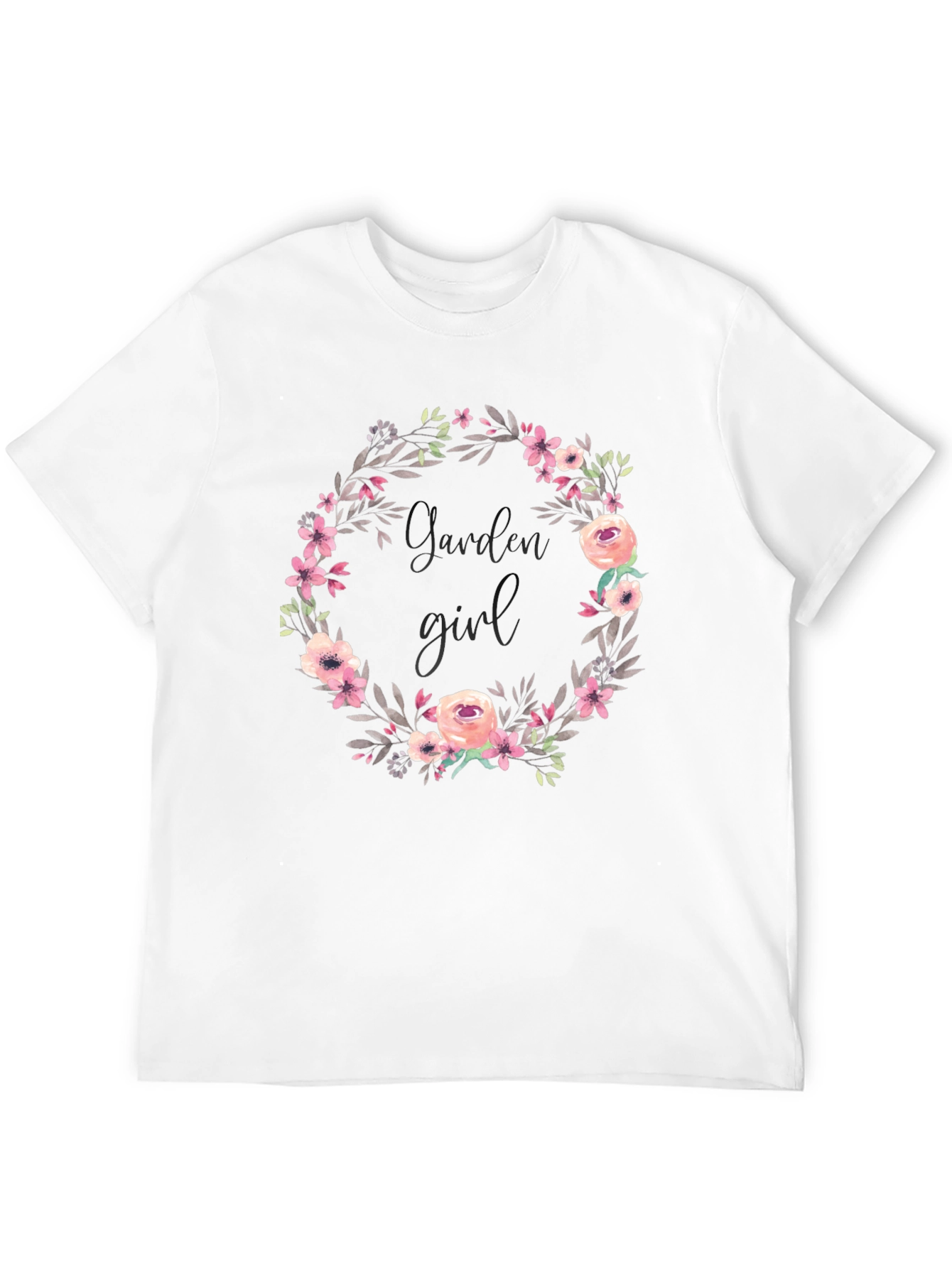 Garden Girl Floral Wreath Black T-Shirt