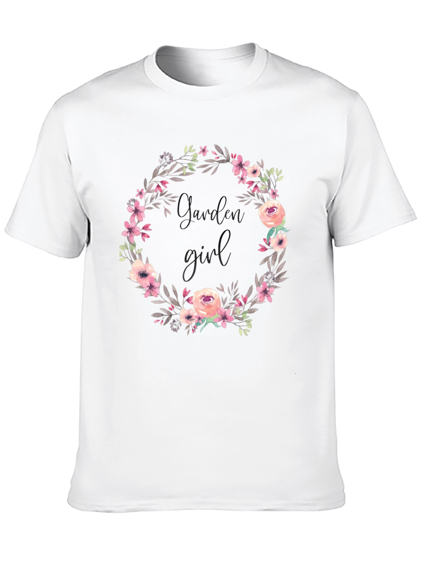 Garden Girl Floral Wreath Black T-Shirt