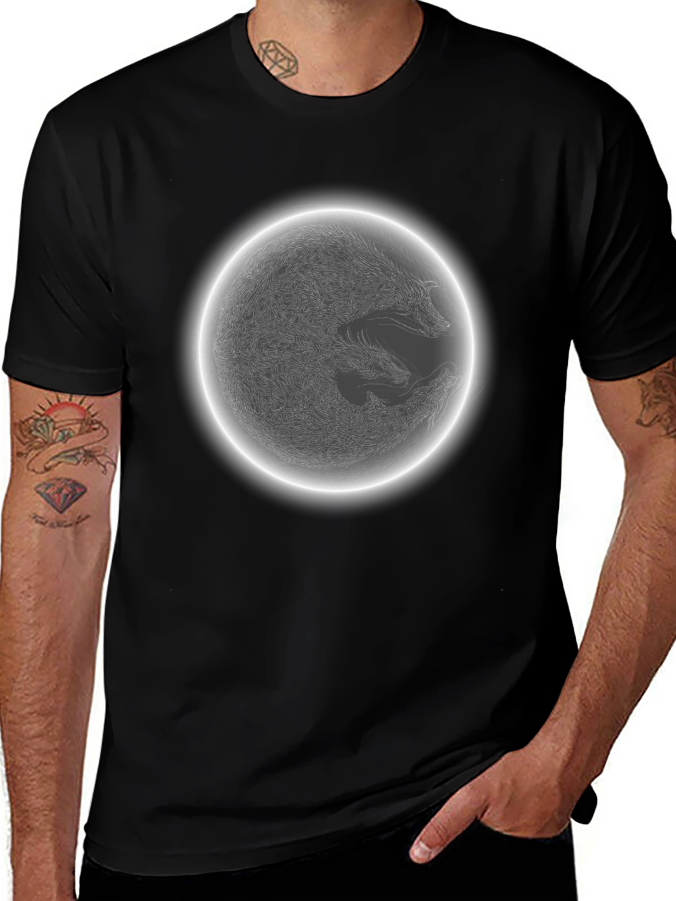 Yin Yang Wolf Moon T-Shirt - Black Graphic Tee