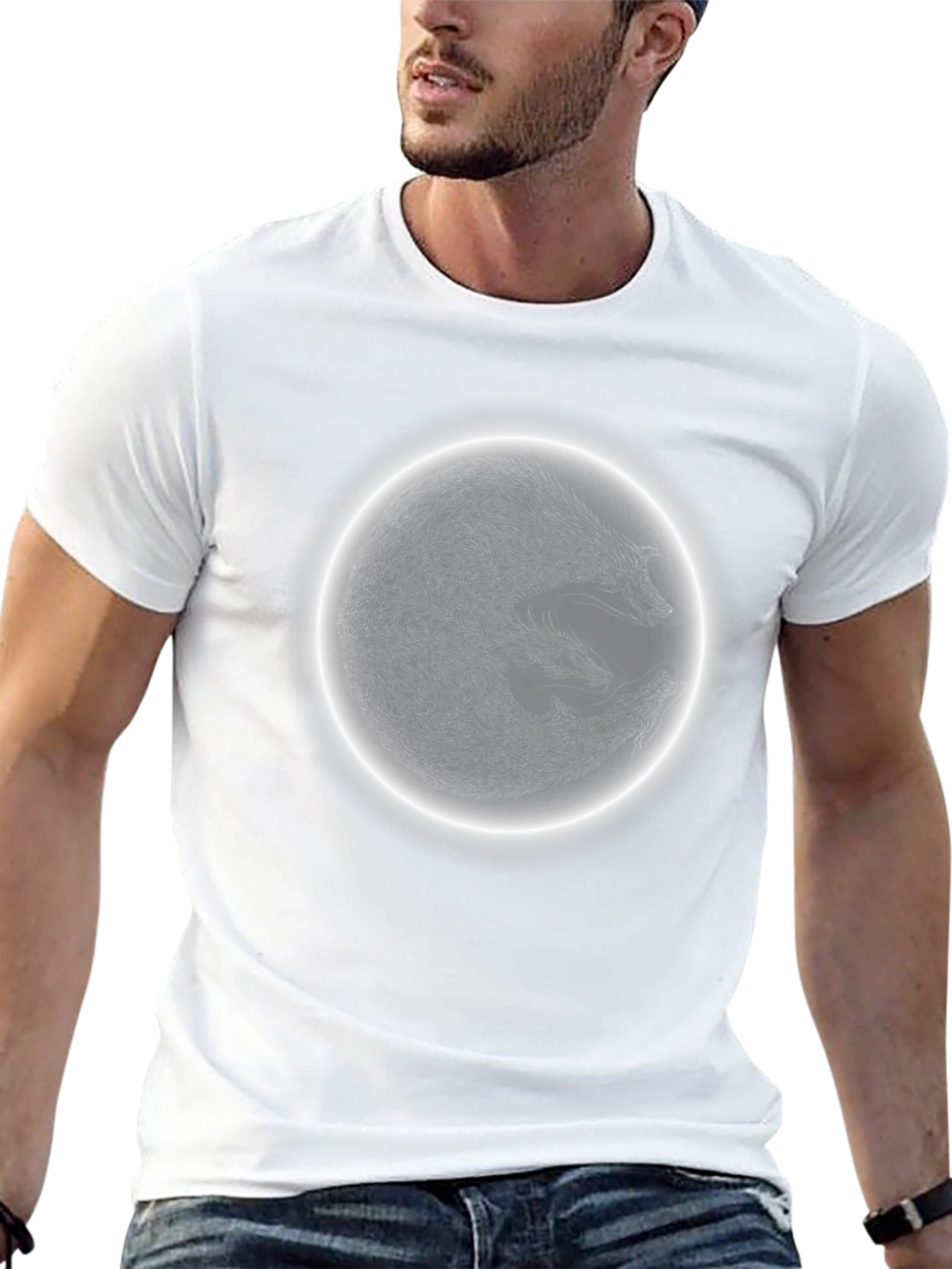 Yin Yang Wolf Moon T-Shirt - Black Graphic Tee