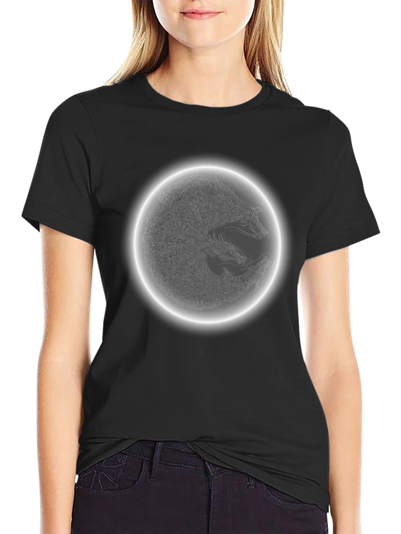 Yin Yang Wolf Moon T-Shirt - Black Graphic Tee