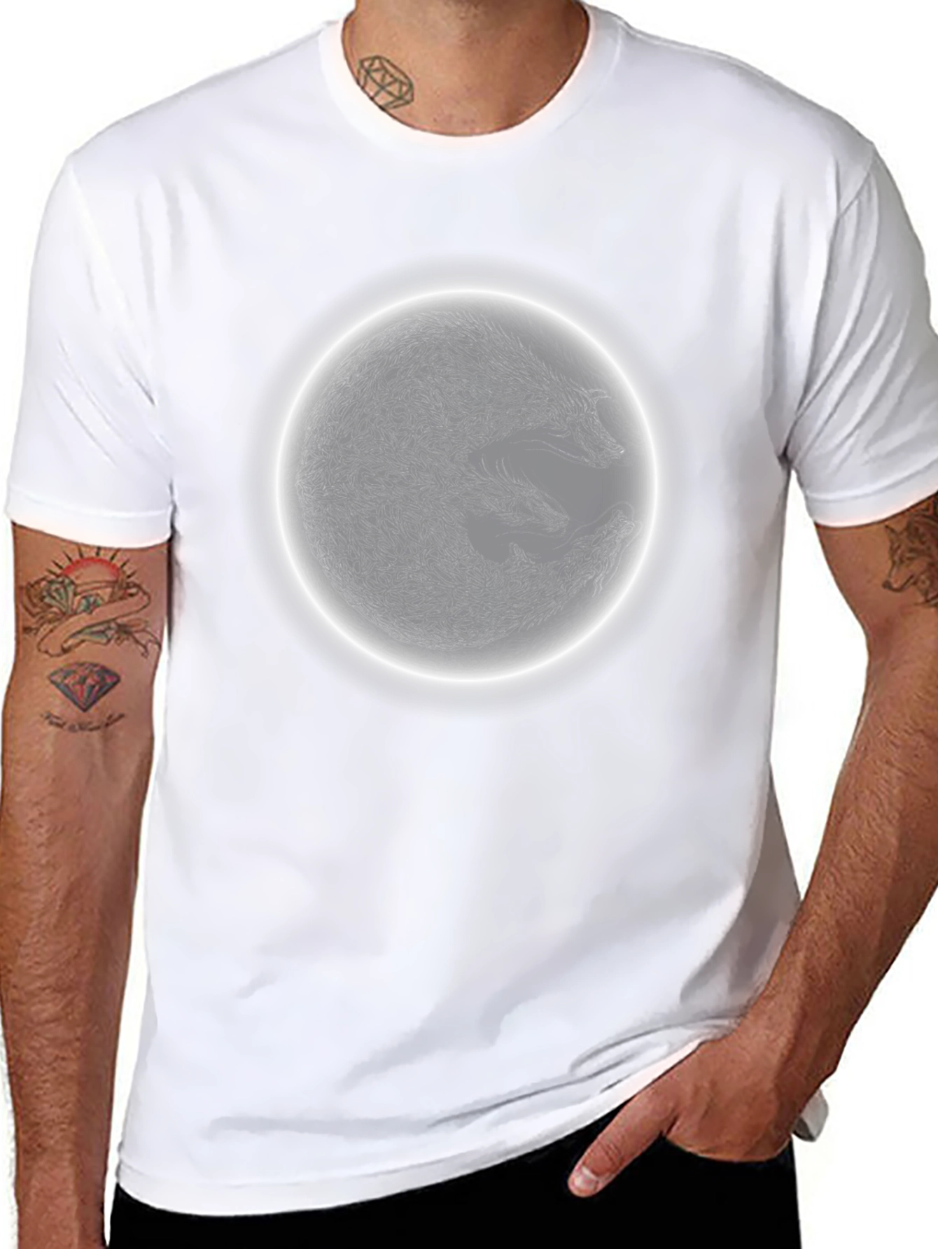 Yin Yang Wolf Moon T-Shirt - Black Graphic Tee