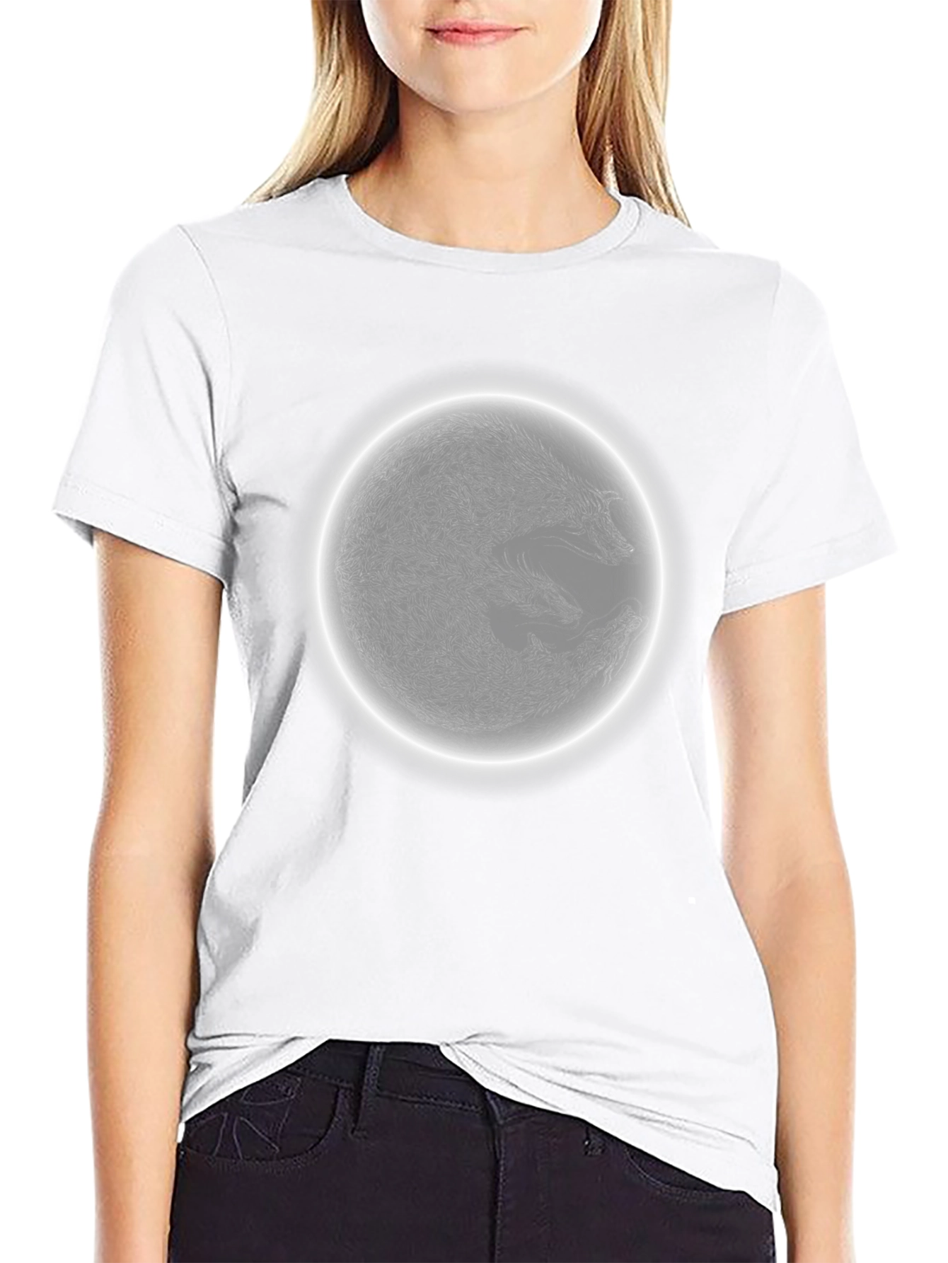 Yin Yang Wolf Moon T-Shirt - Black Graphic Tee
